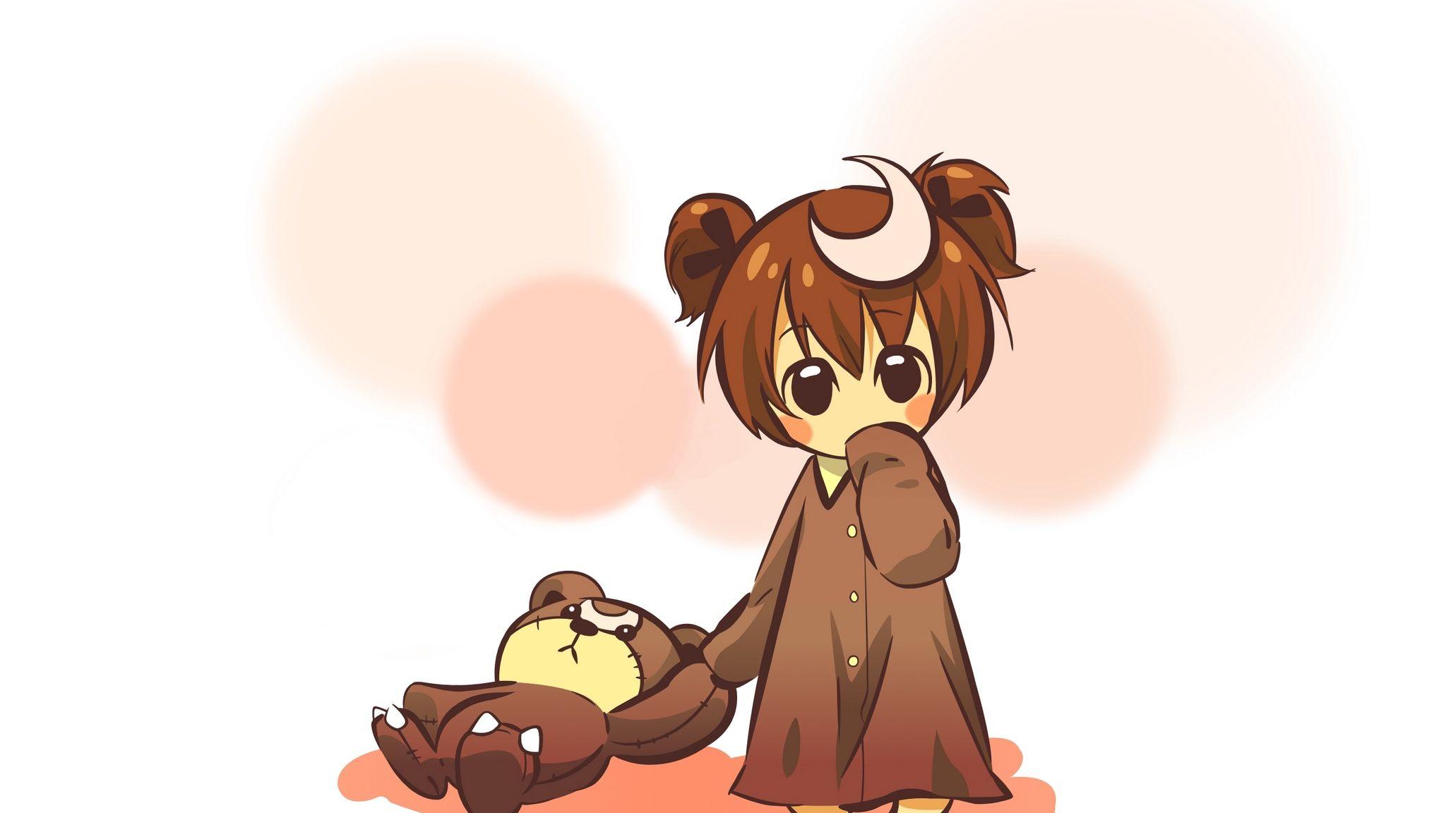 Download wallpaper 2048x1152 anime, girl, cute, toy, bear