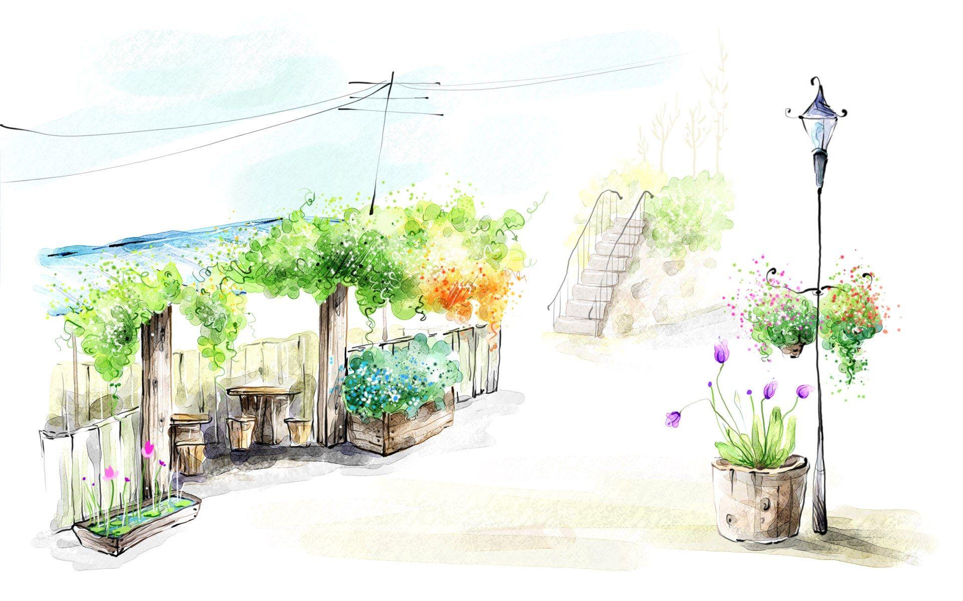 Landscape color drawing HD Wallpaper