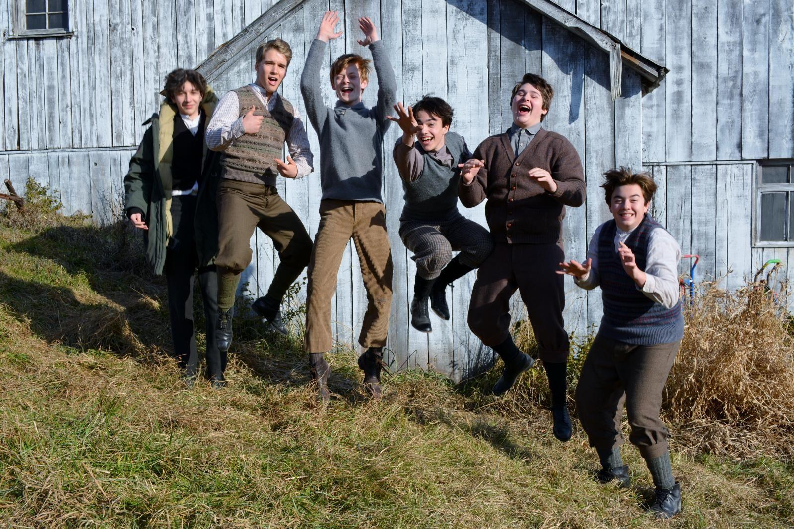 Christian Martyn and cast of Anne With an E on set of Season 2