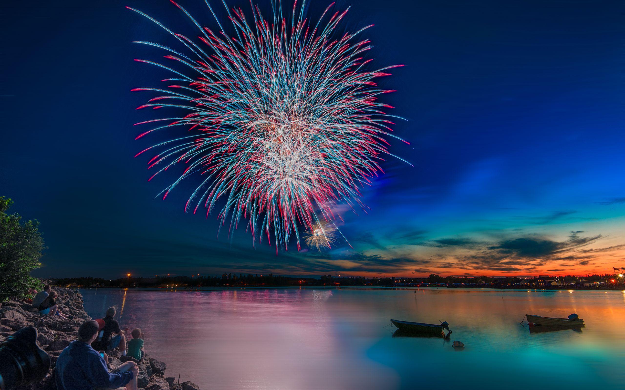 Wallpaper Celebrations, Fireworks, Reflections, Lake, HD