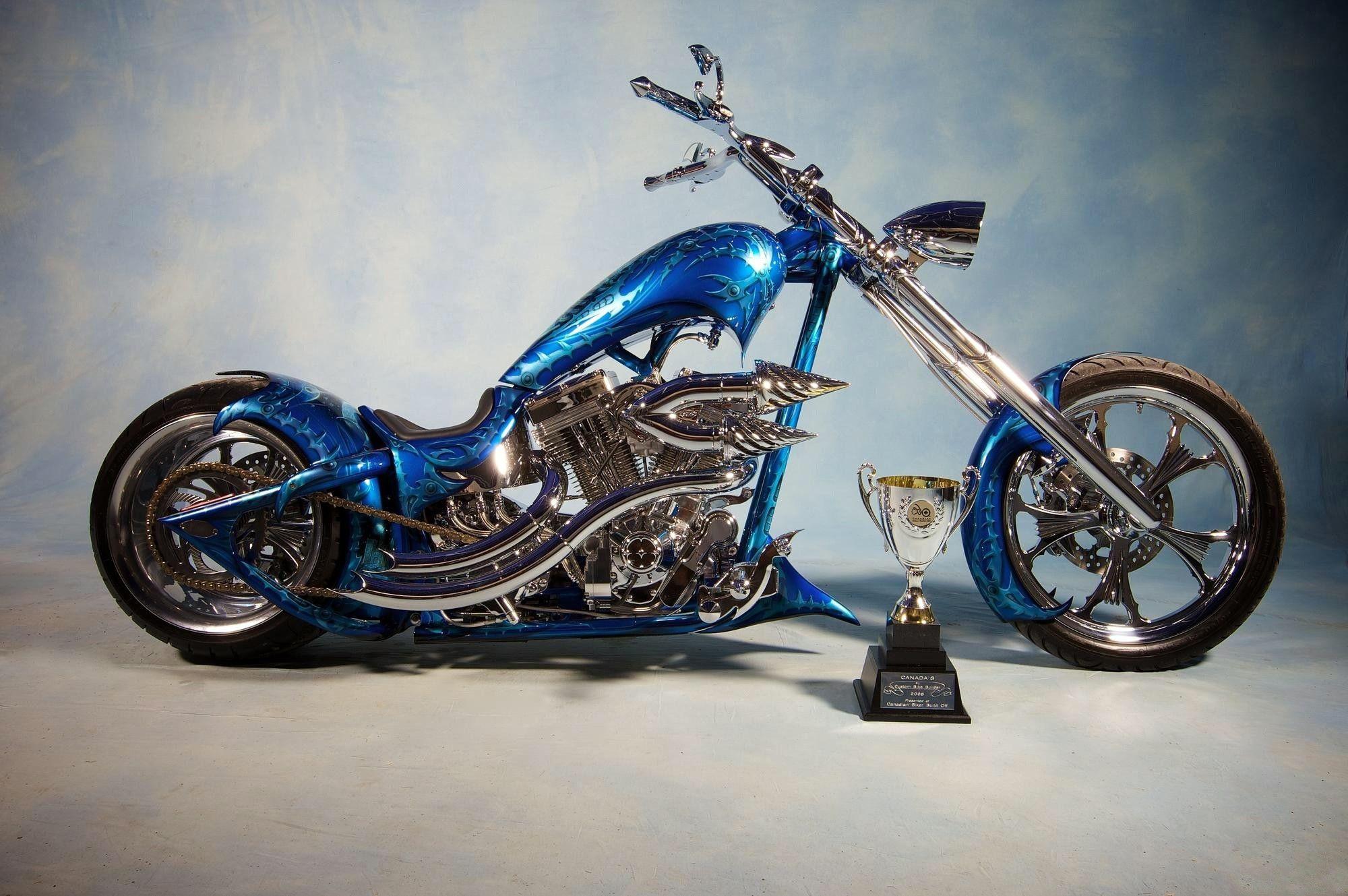 Chopper, Bike, Blue, Airbrush wallpaper and background