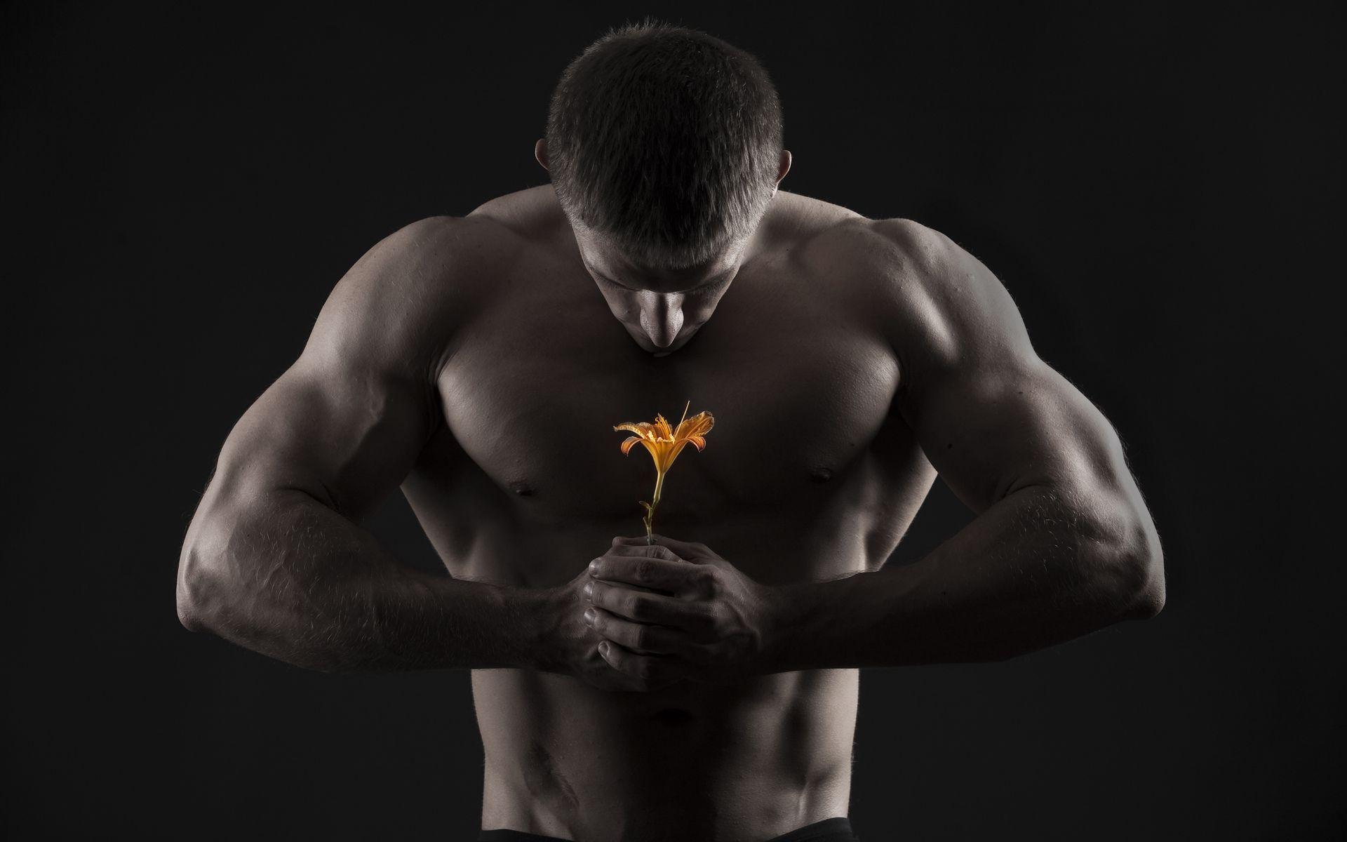 Mushchina muscles Flower men males mood flowers wallpaperx1200