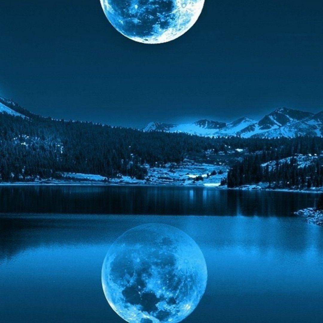 Night Calm Lake Mountains Super Moon Shadow HD Wallpapers