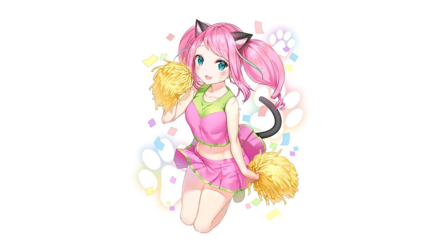 animal ears aqua eyes breasts catgirl cat smile cheerleader
