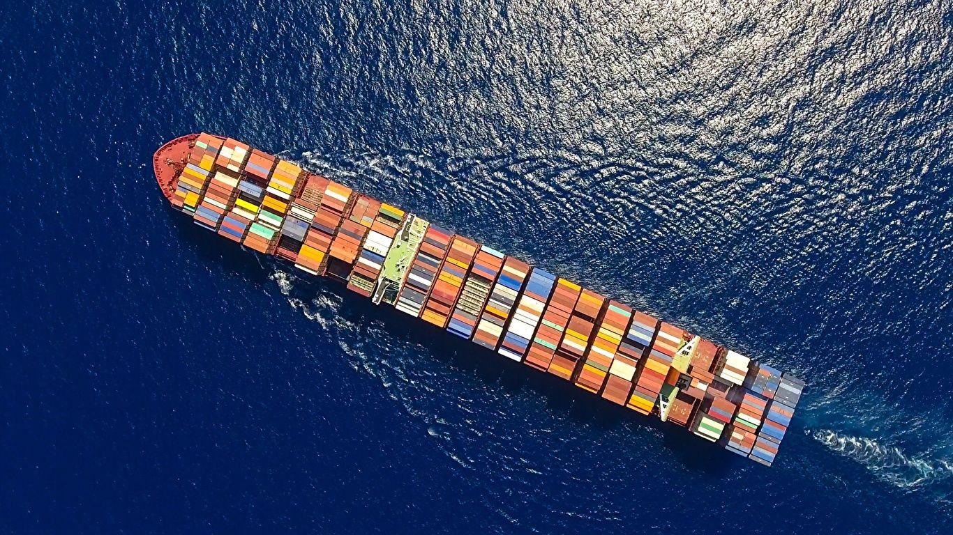 Wallpaper Container ship Ships From above 1366x768