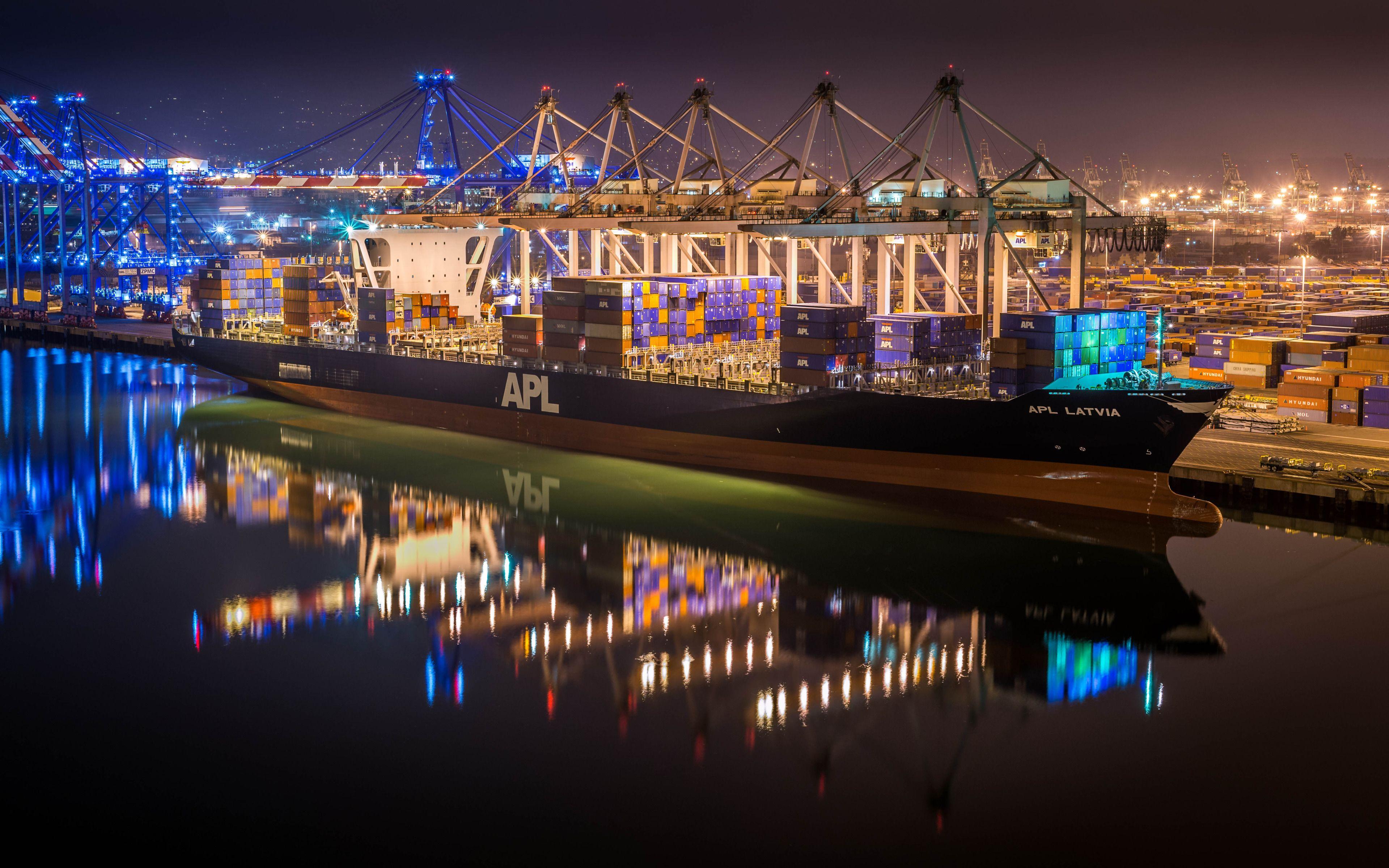 APL Latvia Container Ship in the Harbor widescreen wallpaper. Wide