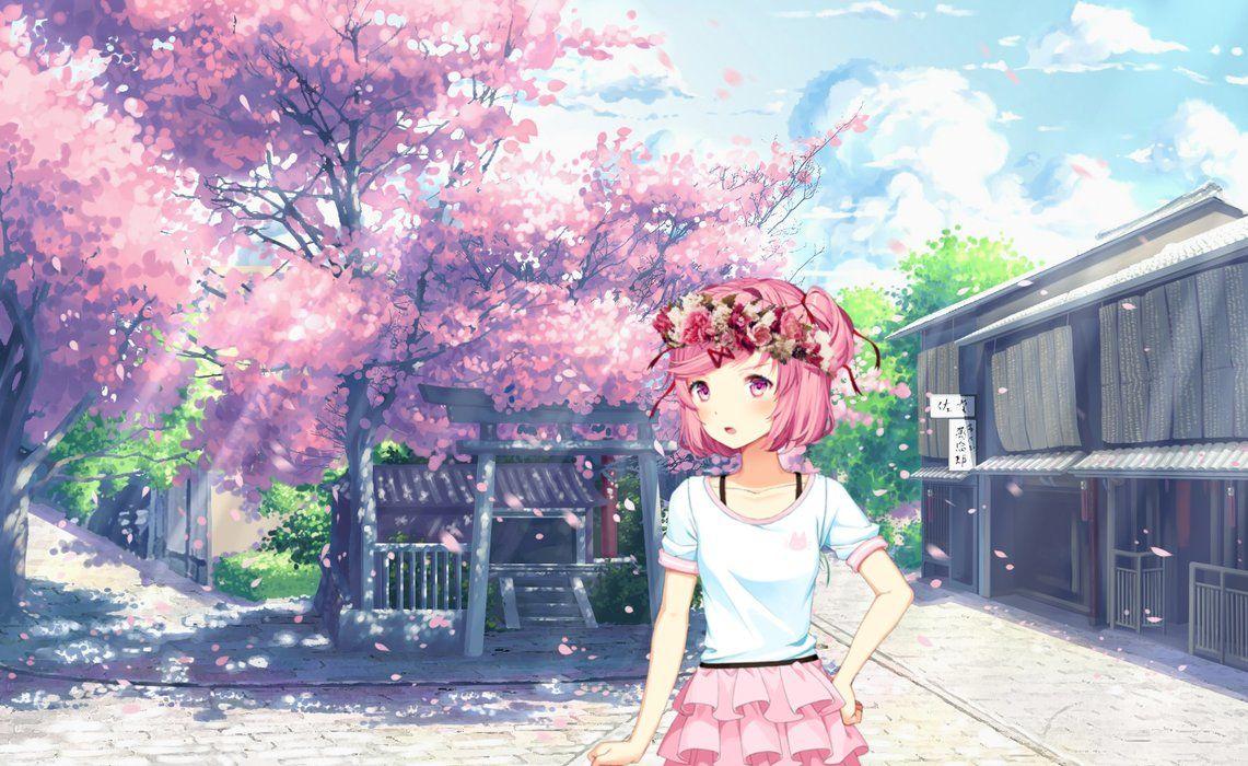 Natsuki in the Flowers Wallpaper (DDLC)