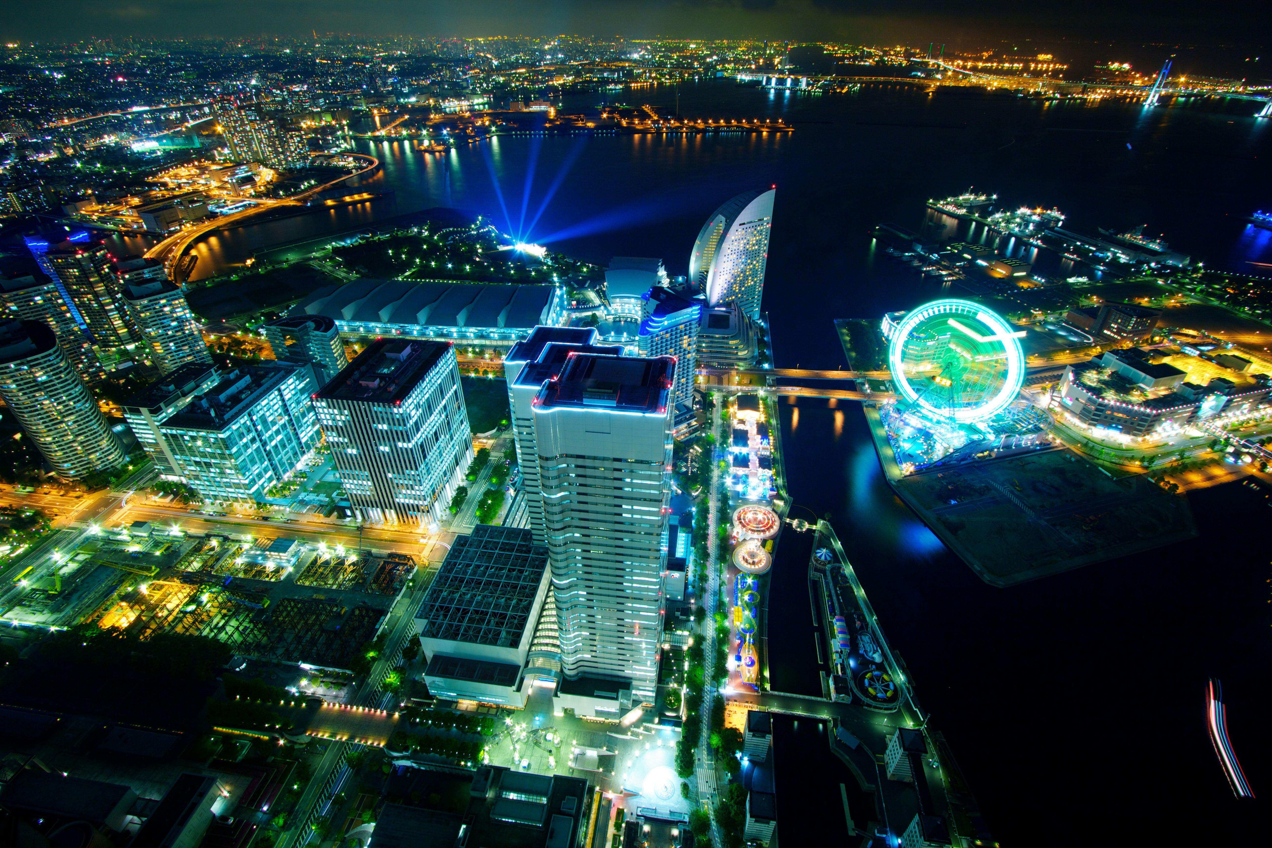 Japan, cityscapes, Yokohama, city lights, Minato Mirai city