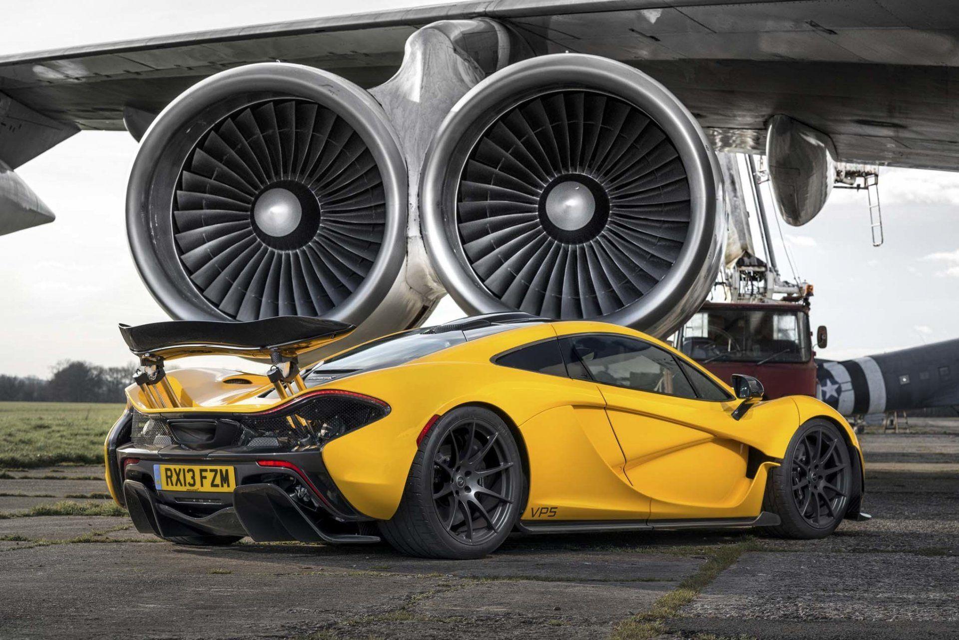 mclaren p1 yellow supercar machine plane of the turbine airport ass