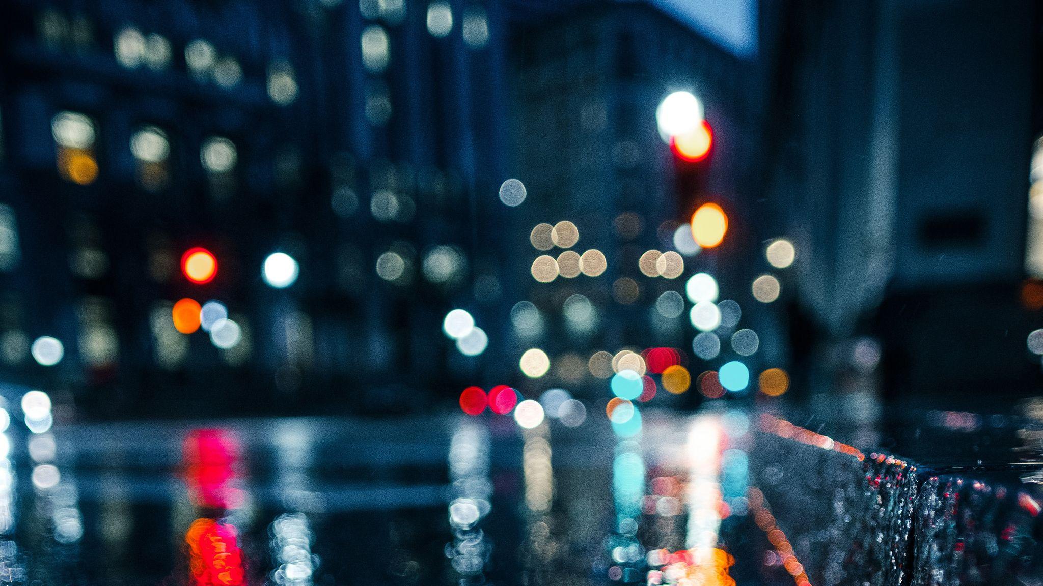 City Rain Blur Bokeh Effect 2048x1152 Resolution HD 4k
