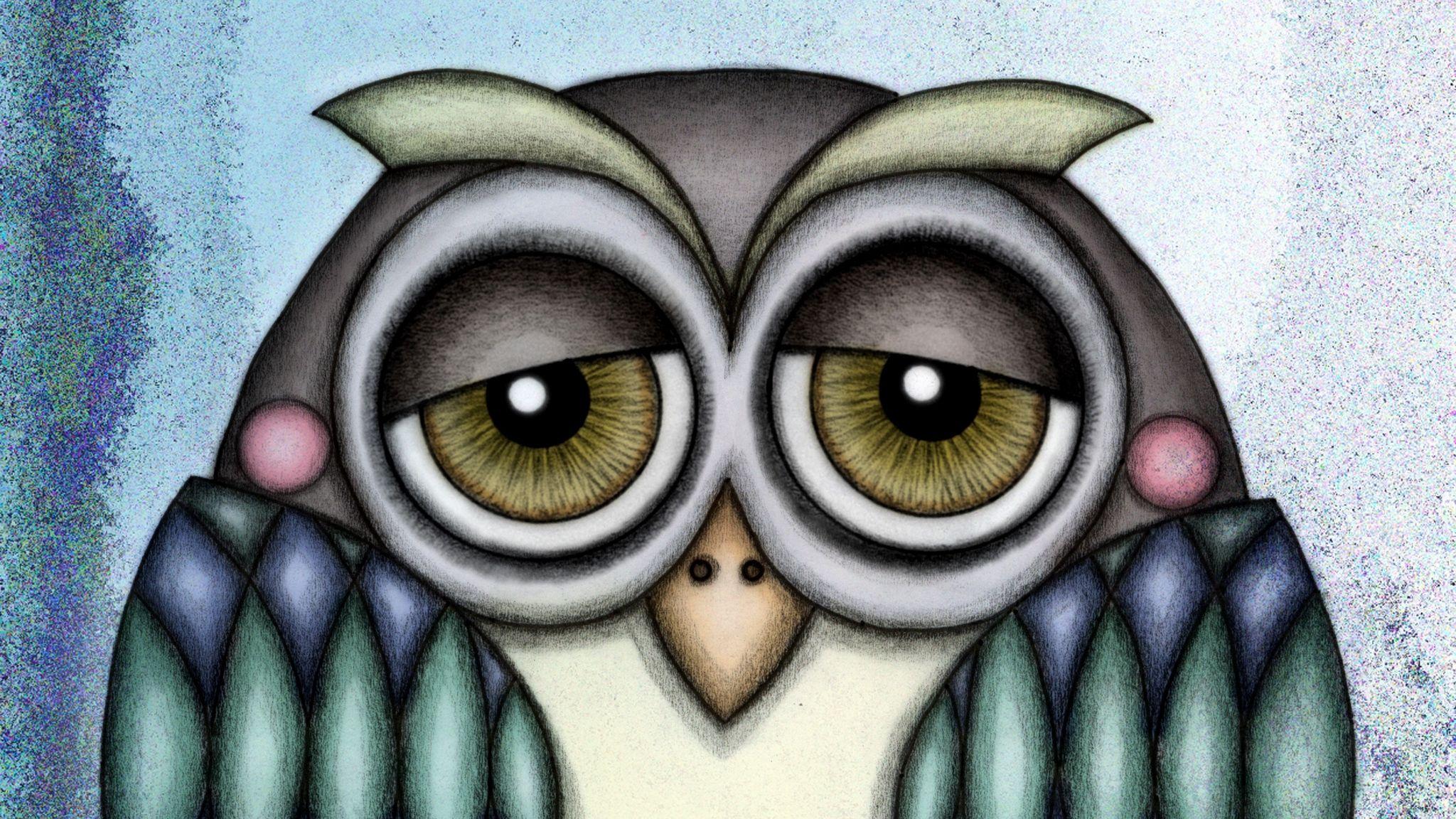Download wallpaper 2048x1152 owl, art, cute, drawing ultrawide