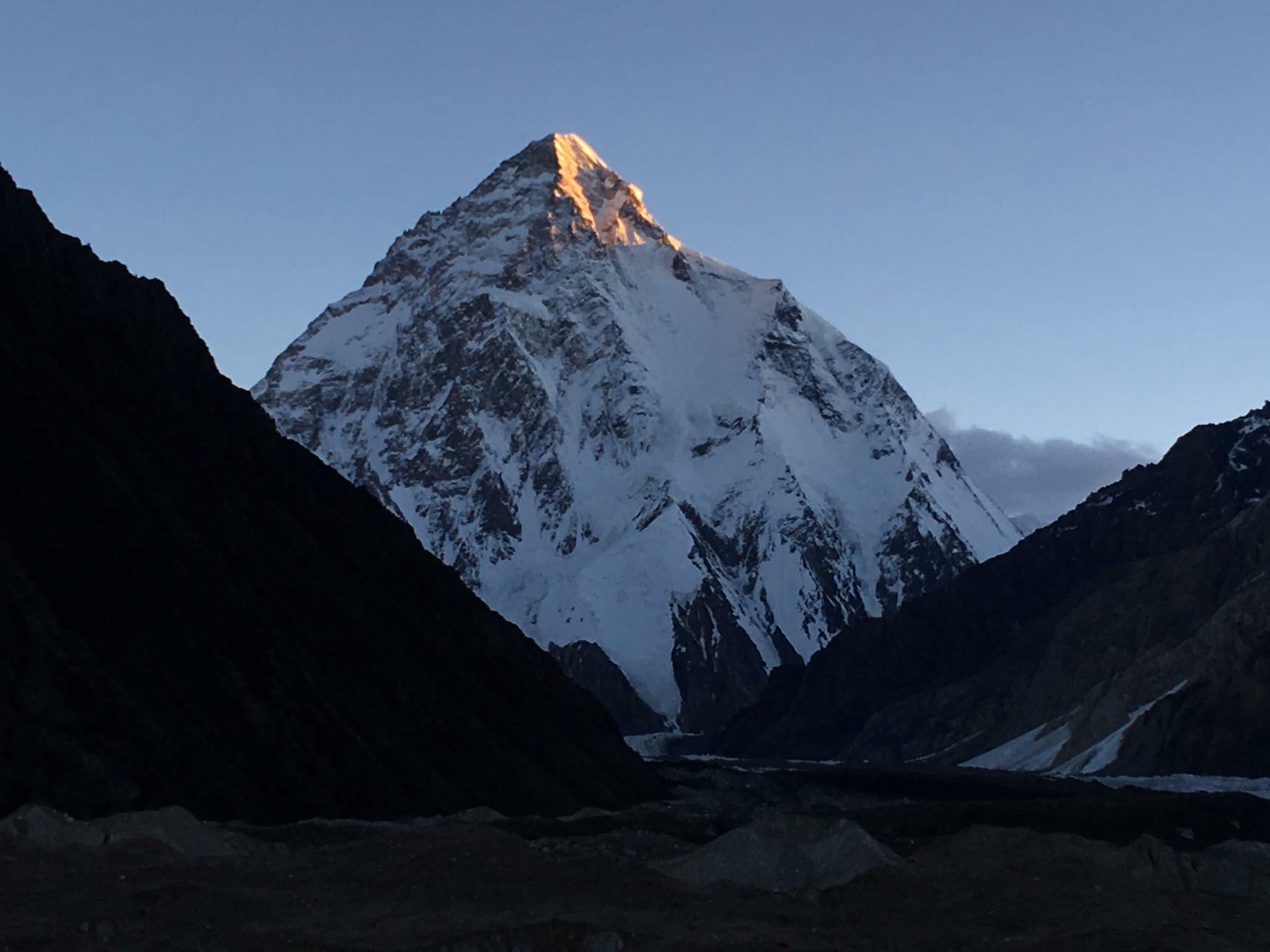 First ray of sun on K2 (Pakistan) gives more power to mountaineers. K2 is the 2nd highest Peak in the world