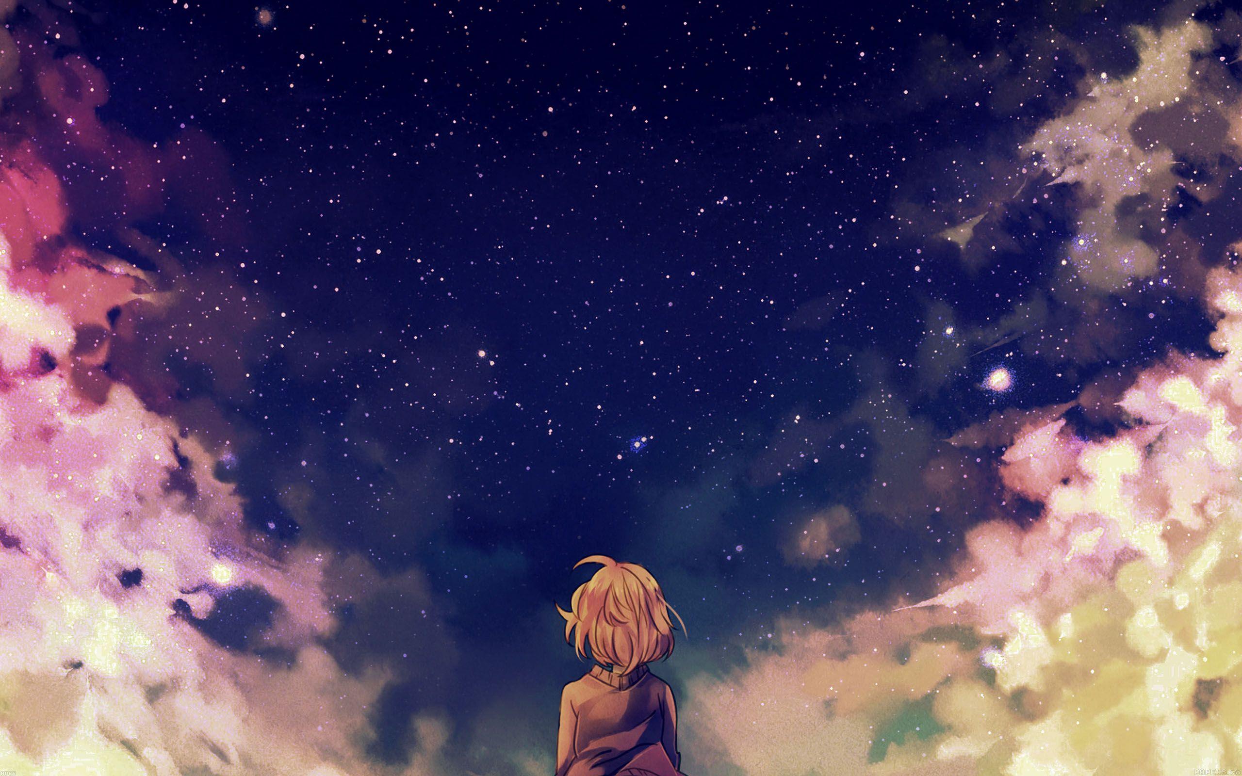 Starry Space Illust Anime Girl Wallpaper