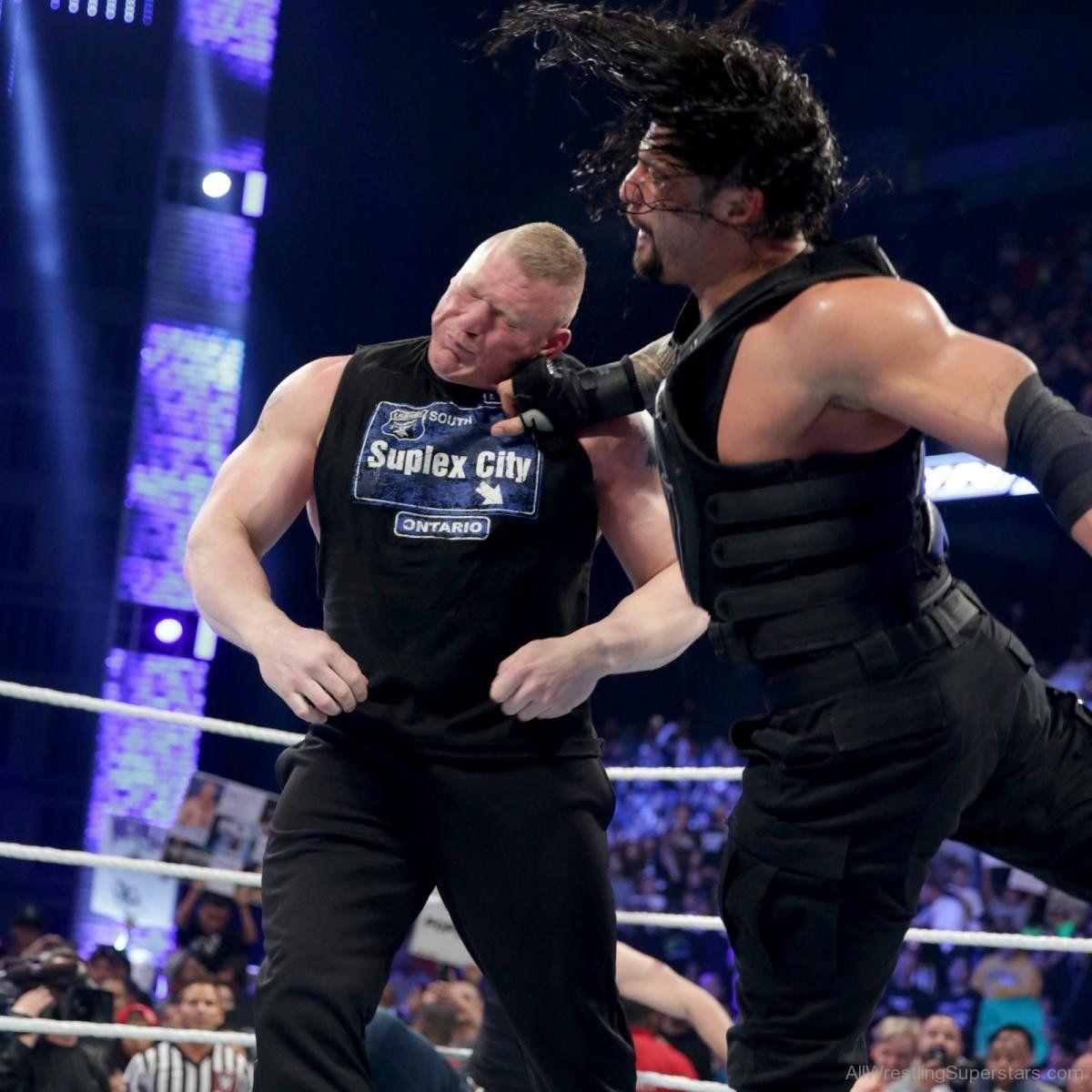 WWE Roman Reigns Delivers Superman Punch On Brock Face