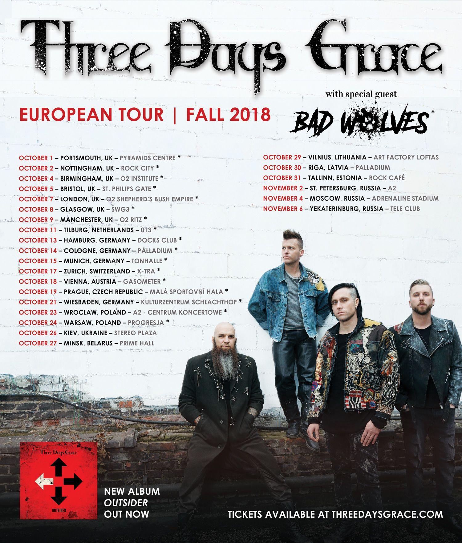 BAD WOLVES SUPPORT FOR FALL 2018 EURO TOUR Days Grace