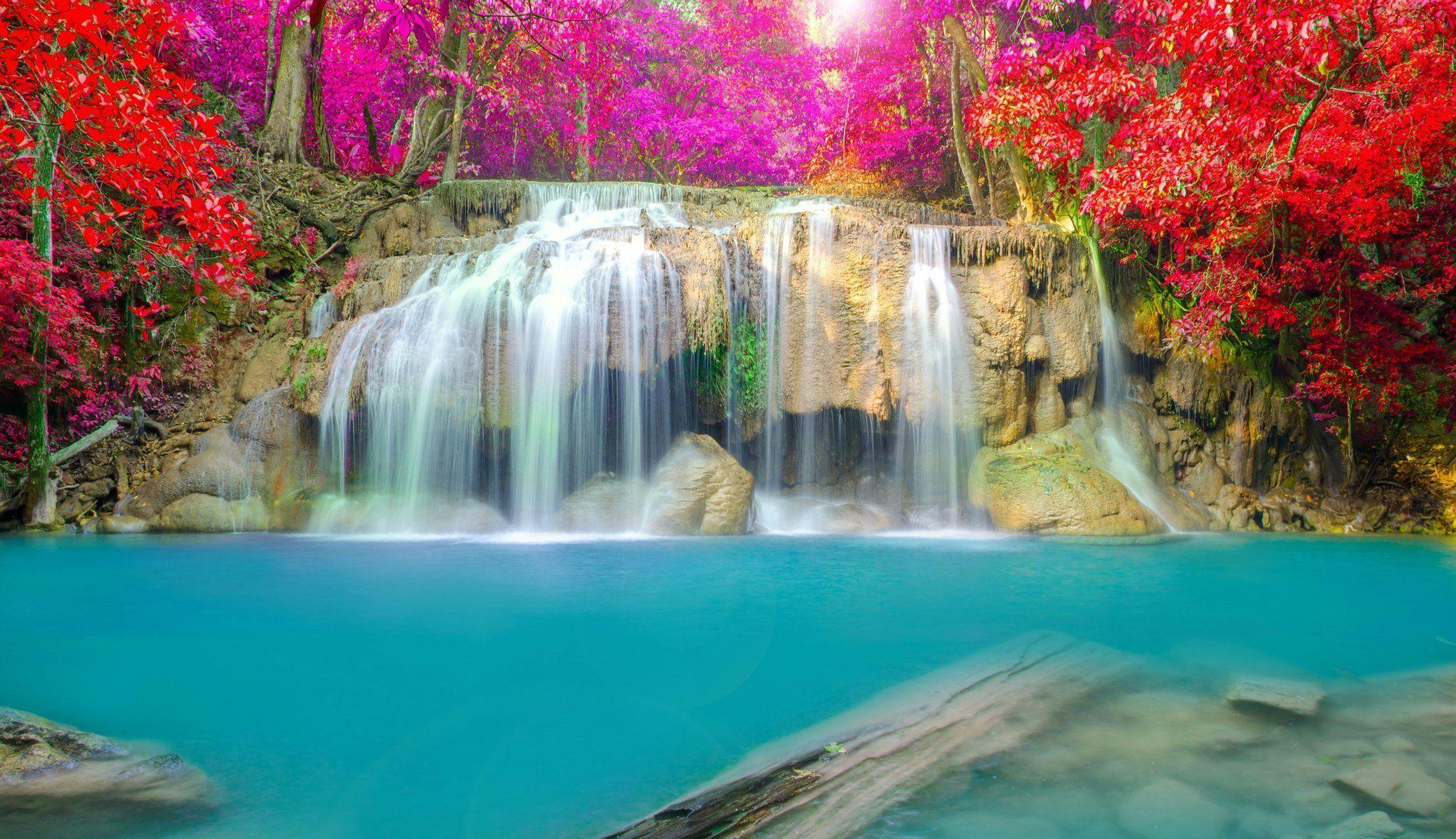 waterfall nature water autumn landscape HD wallpaper