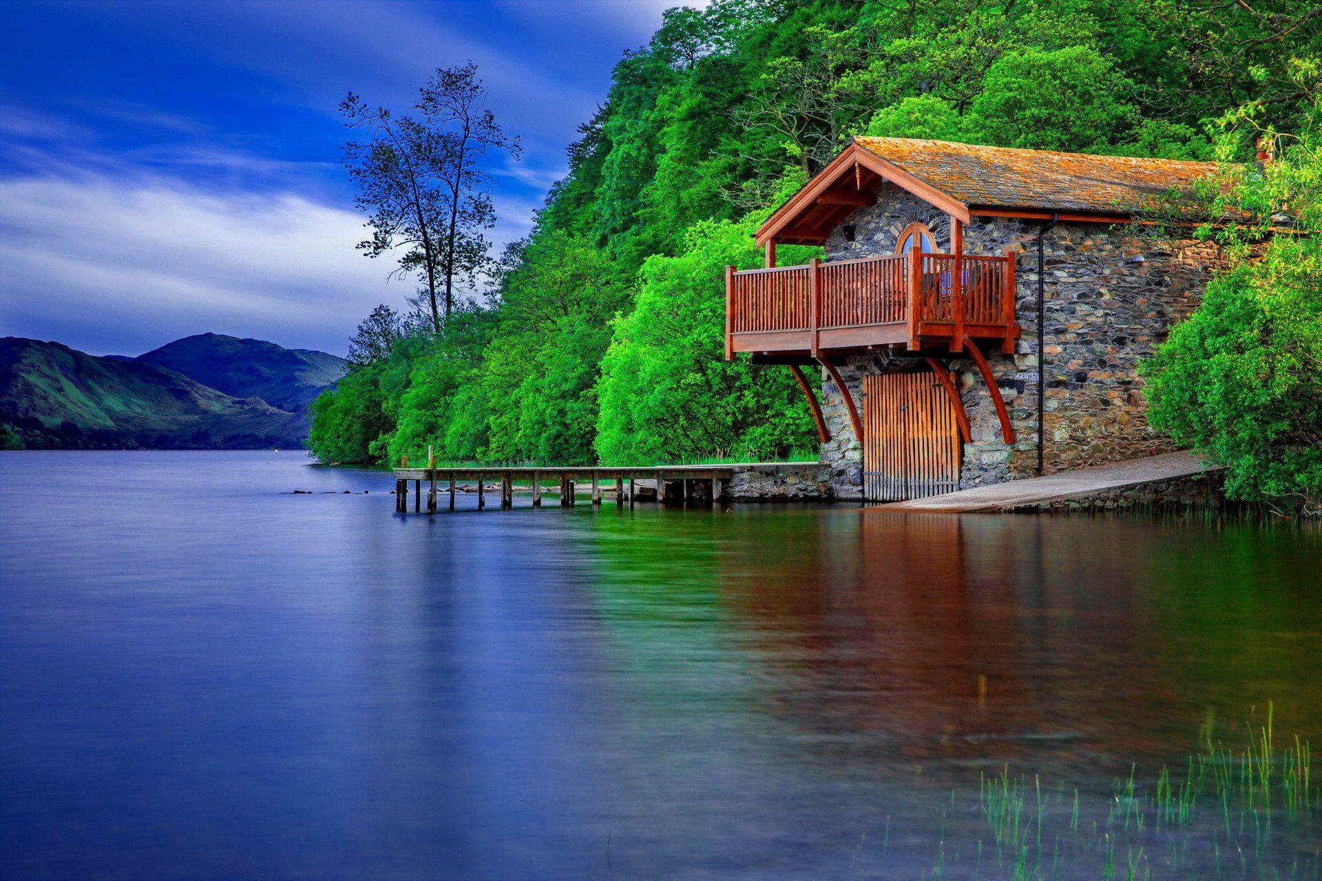 lake house nature water place HD wallpaper