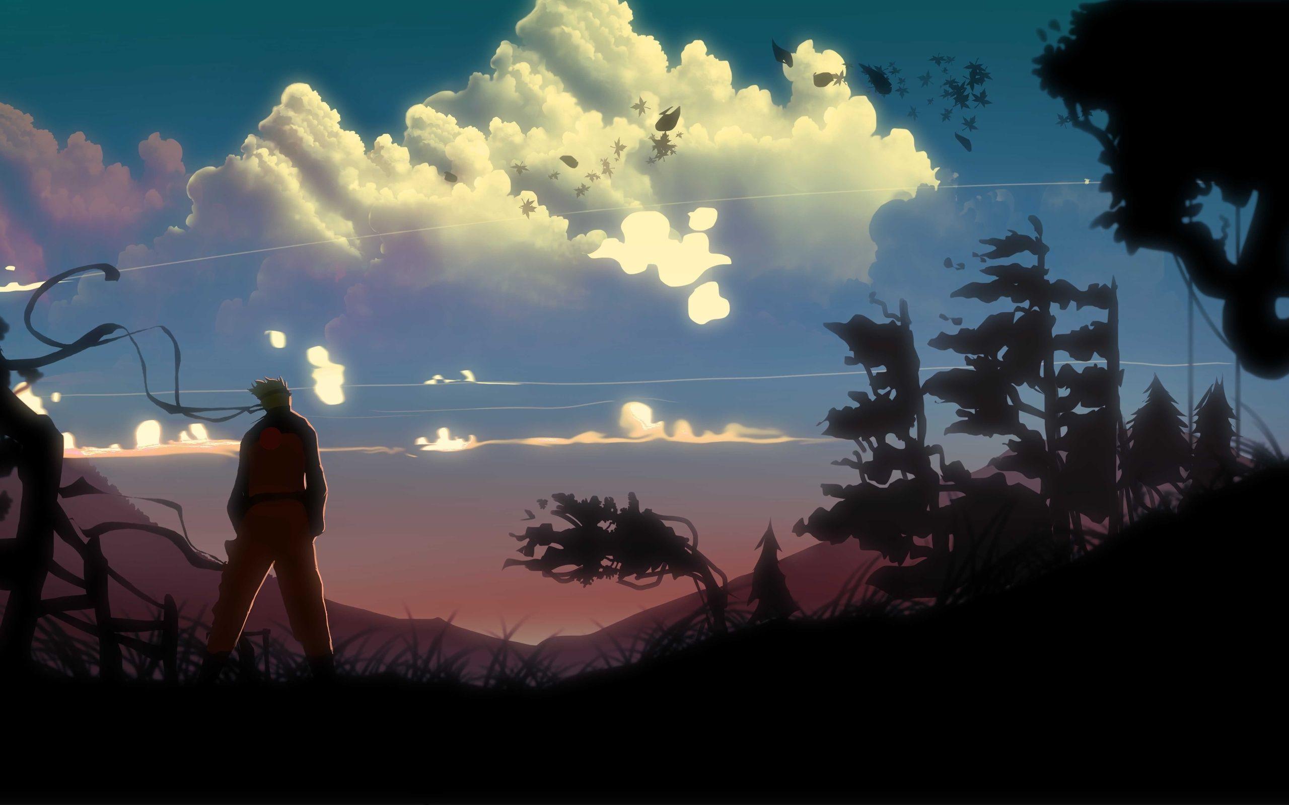 Guy, Naruto, The Wind, Back, Art, Landscape, Trees, Clouds