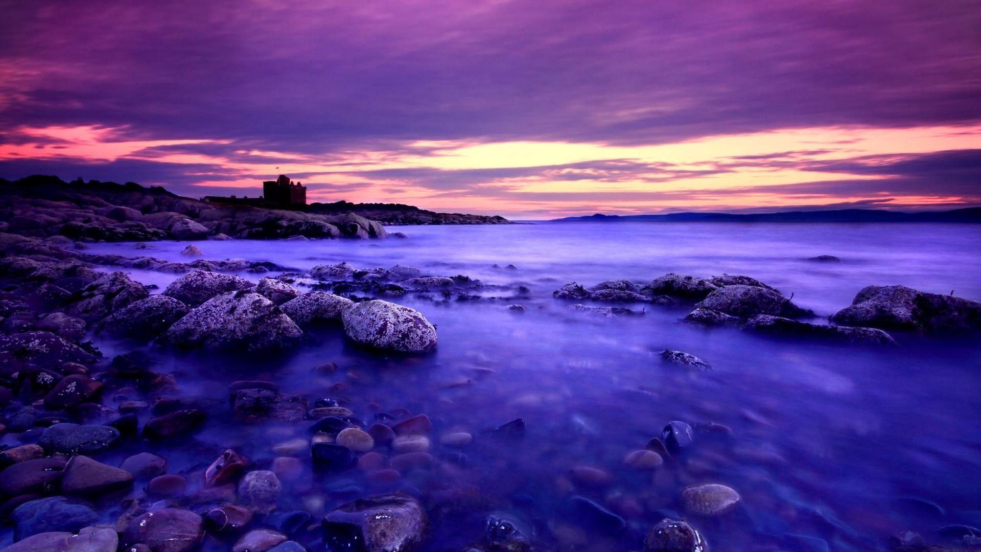 Purple beach sunset wallpaper. PC