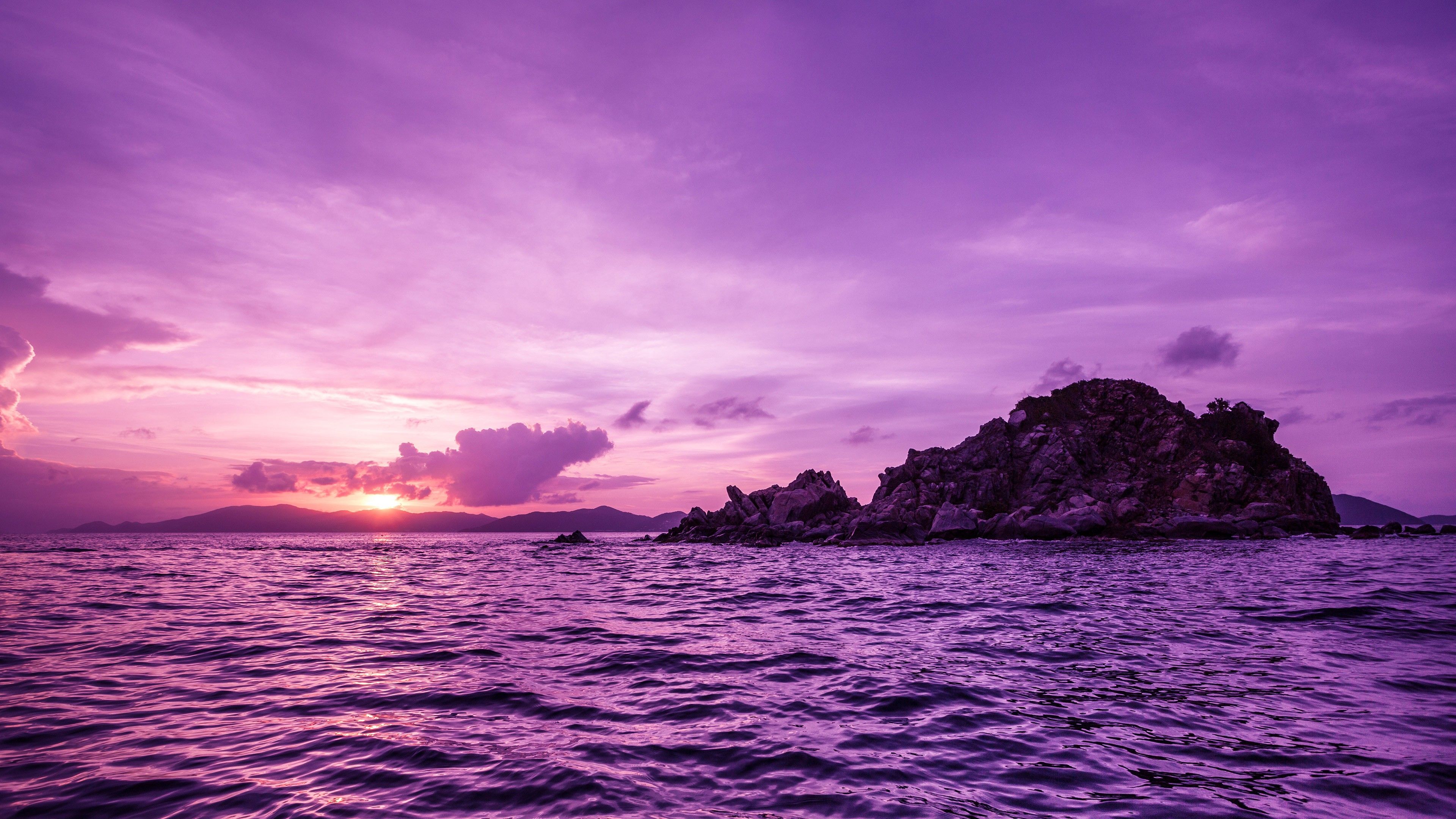 Wallpaper Pelican island, sunset, purple, Travel