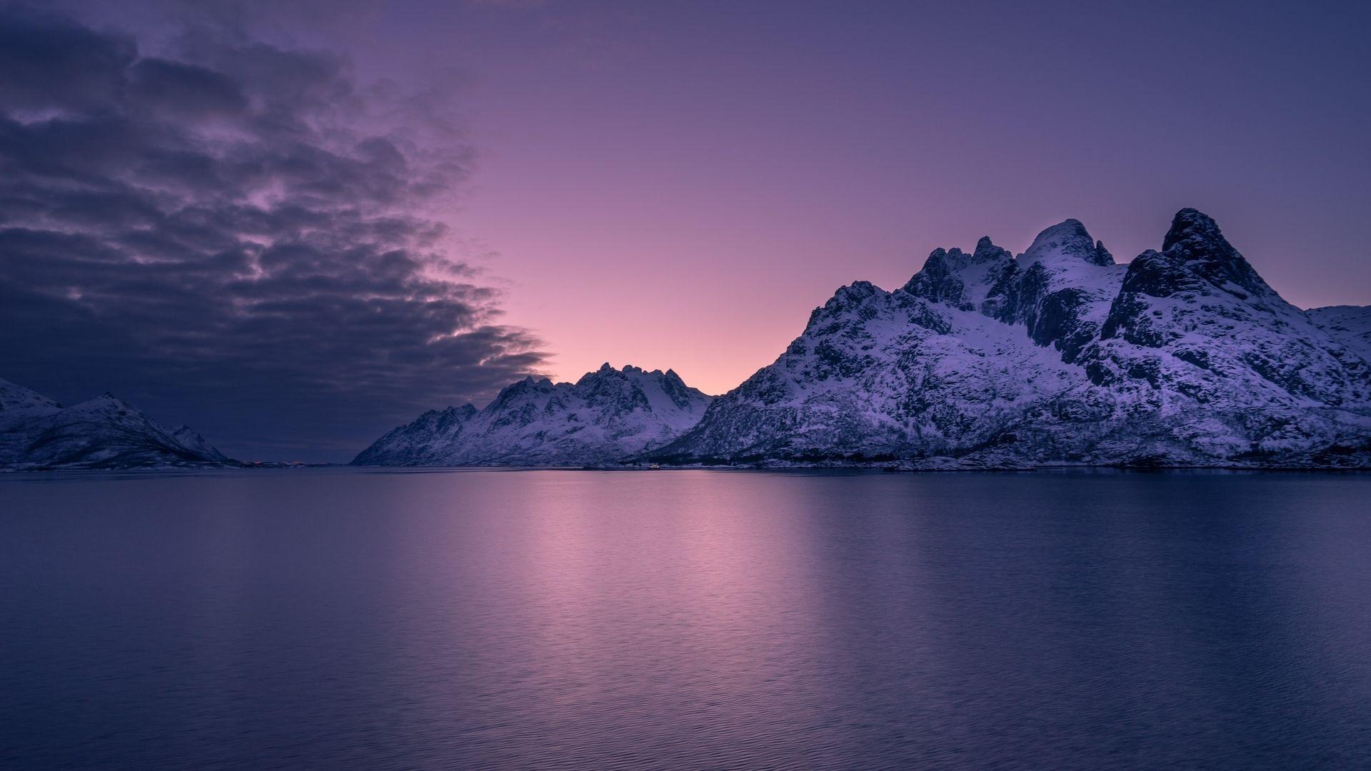 Download 1920x1080 Archipelago, Sunset, Purple Sky, Mountain, Hill