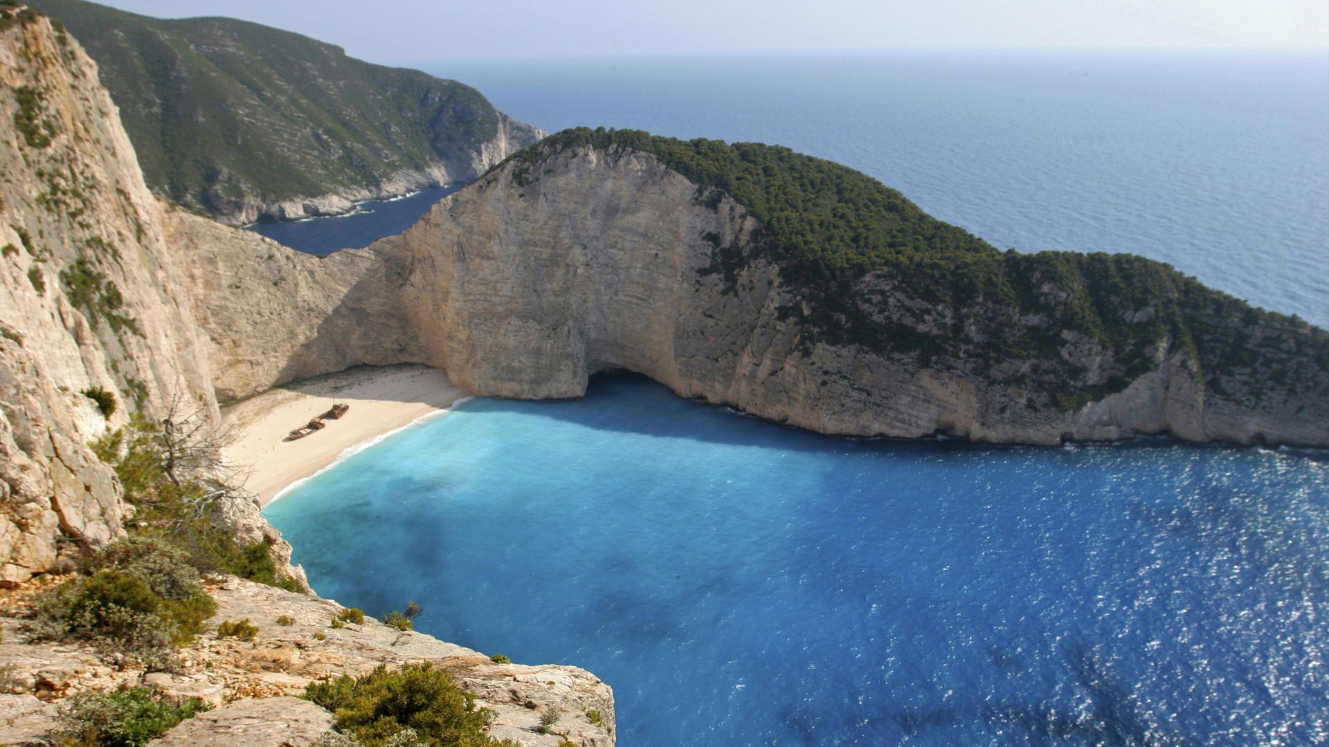 Wallpaper lagoon, sand, rock, crest, greece, zakynthos, island, sea