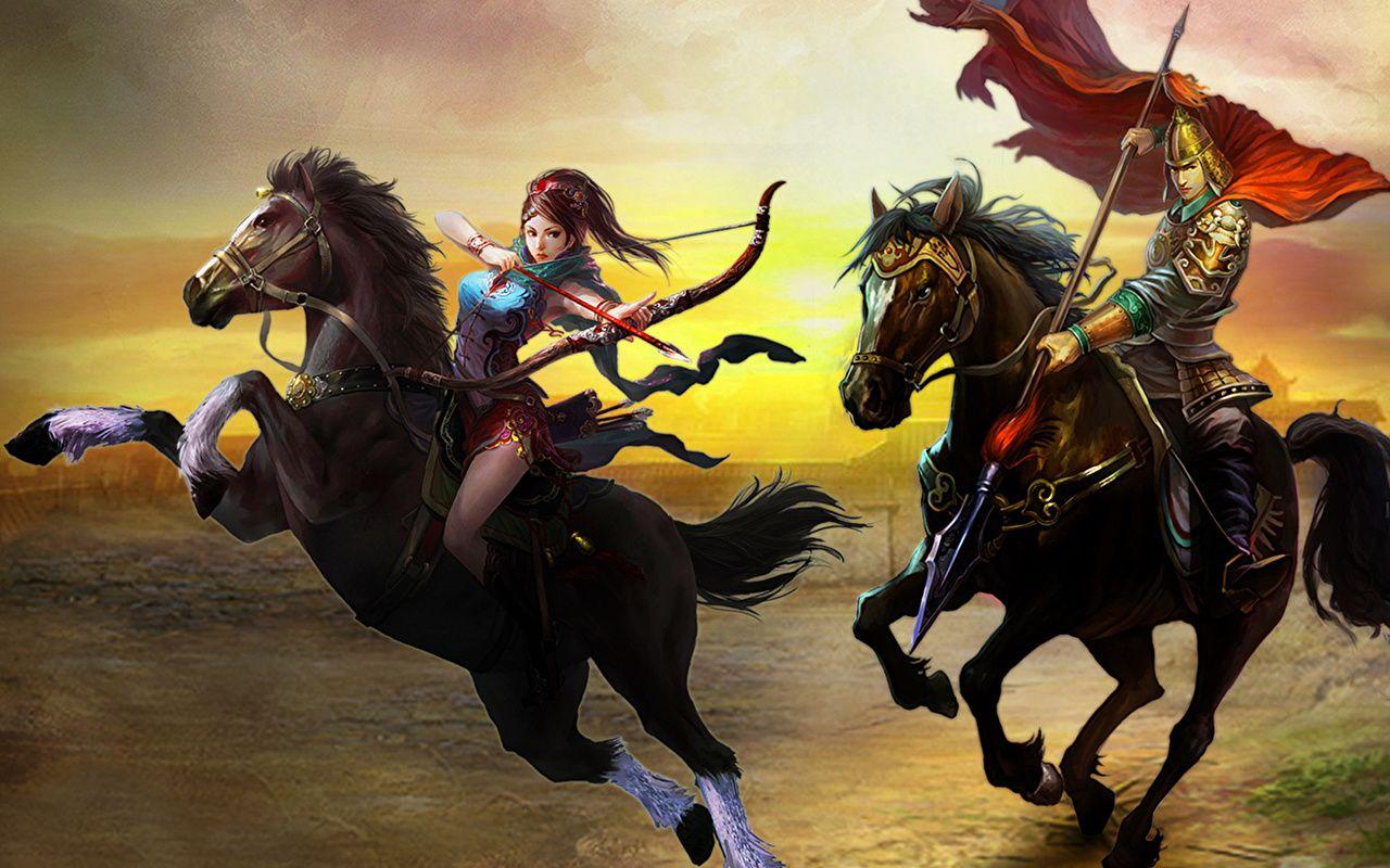 Wallpaper Spear Horses Archers Warriors Fantasy
