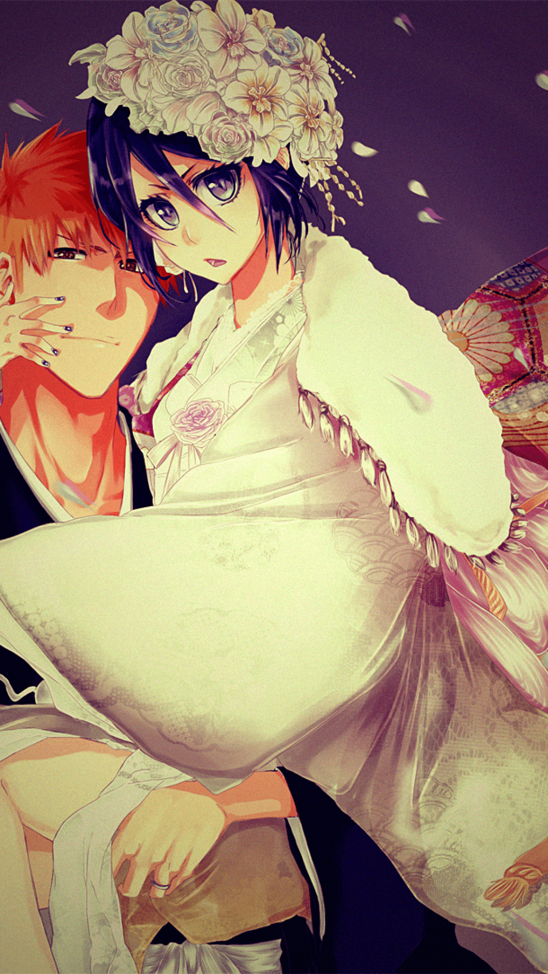 Download 1080x1920 Bleach, Ichigo X Rukia, Romance, Leaves