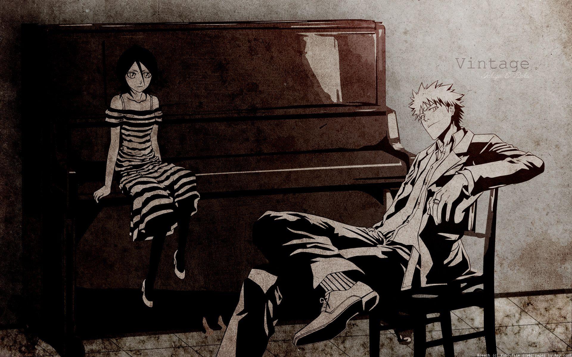 Bleach, #anime, #piano, #Kurosaki Ichigo, #Kuchiki Rukia. Wallpaper