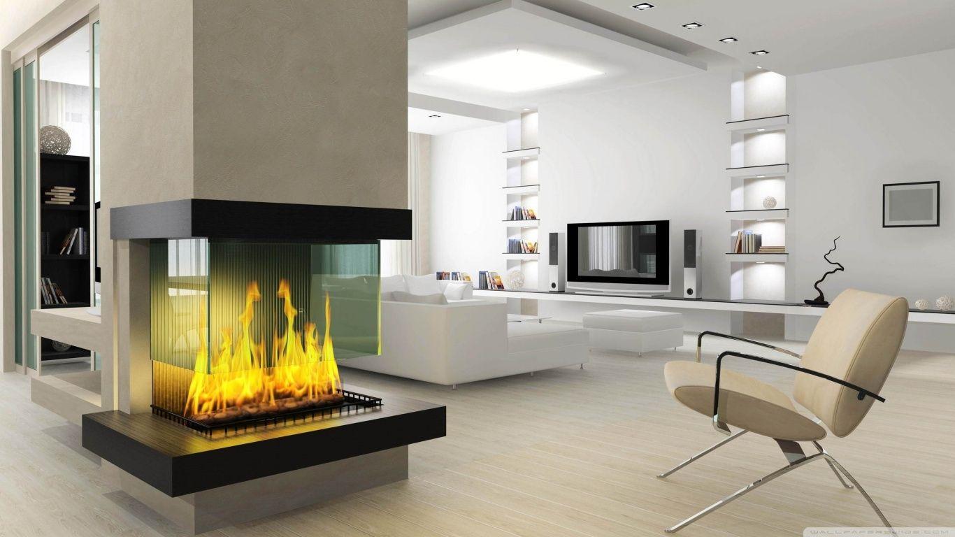 Minimalist Fireplace 3D. Best Wallpaper Background