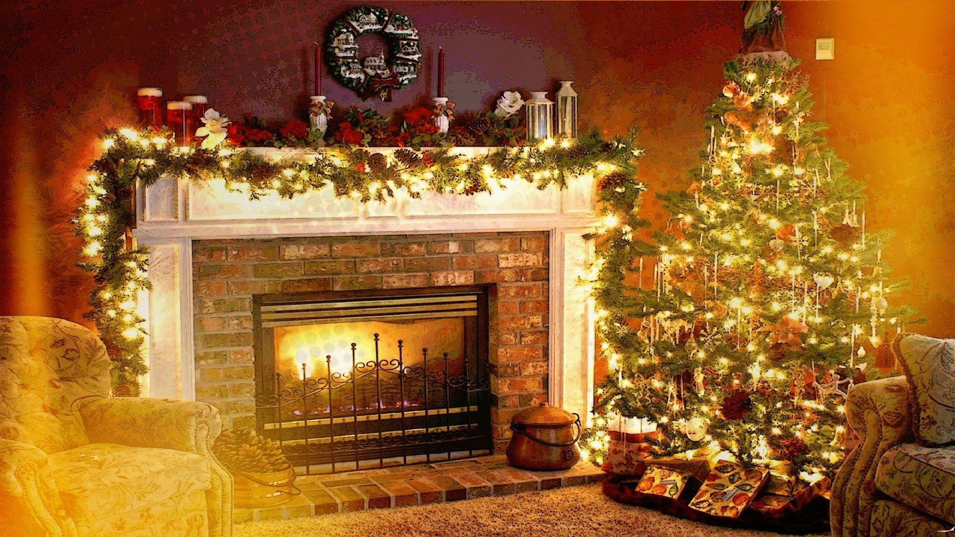 christmas holiday fireplace interiors welcome home wallpaper