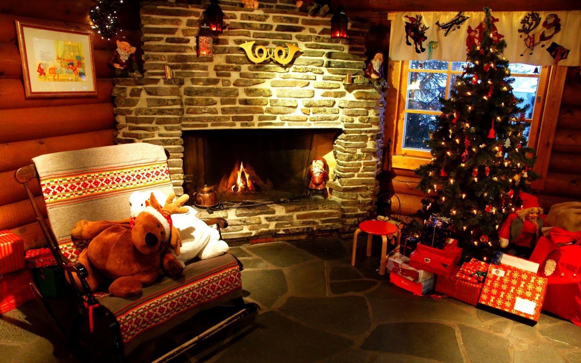 christmas photo. Christmas Tree and Fireplace Wallpaper