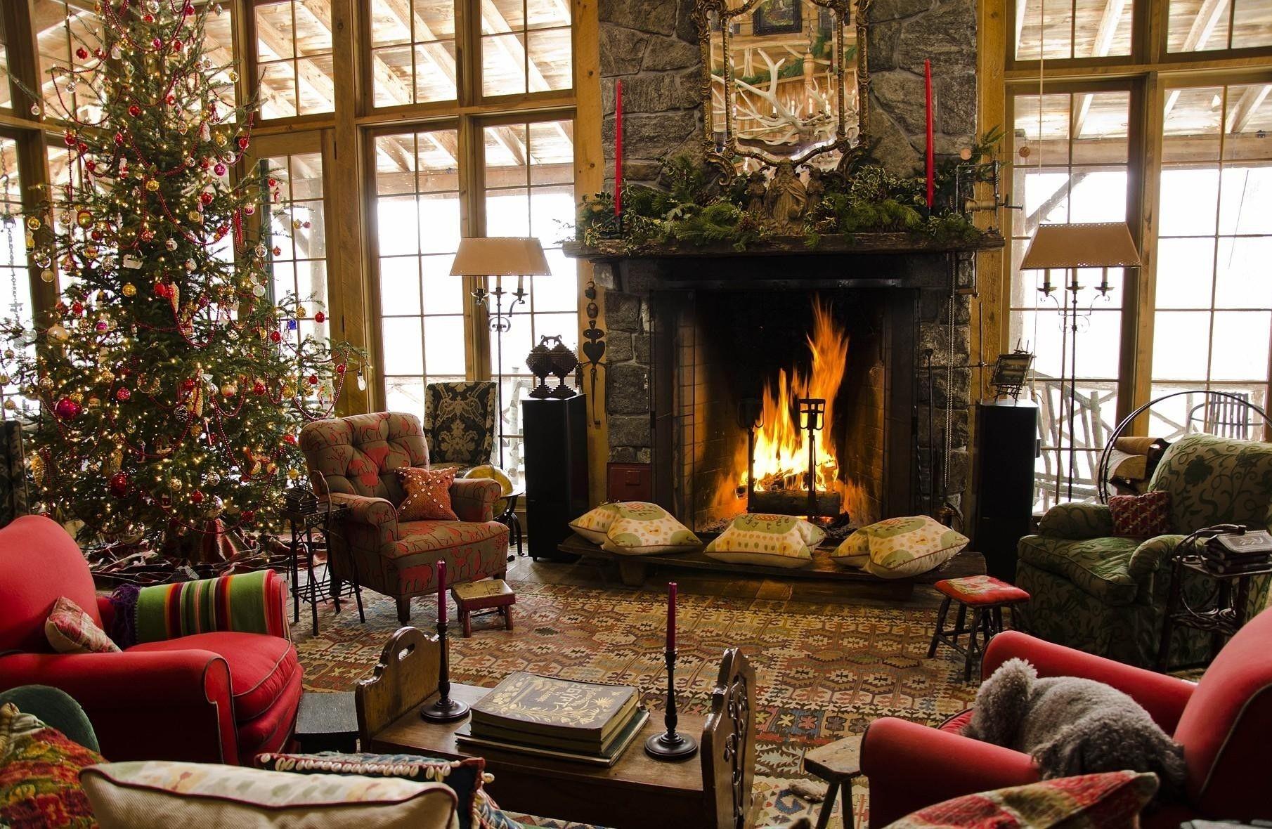 Fir, Fireplace, Christmas, Home, Comfort, Armchairs wallpaper