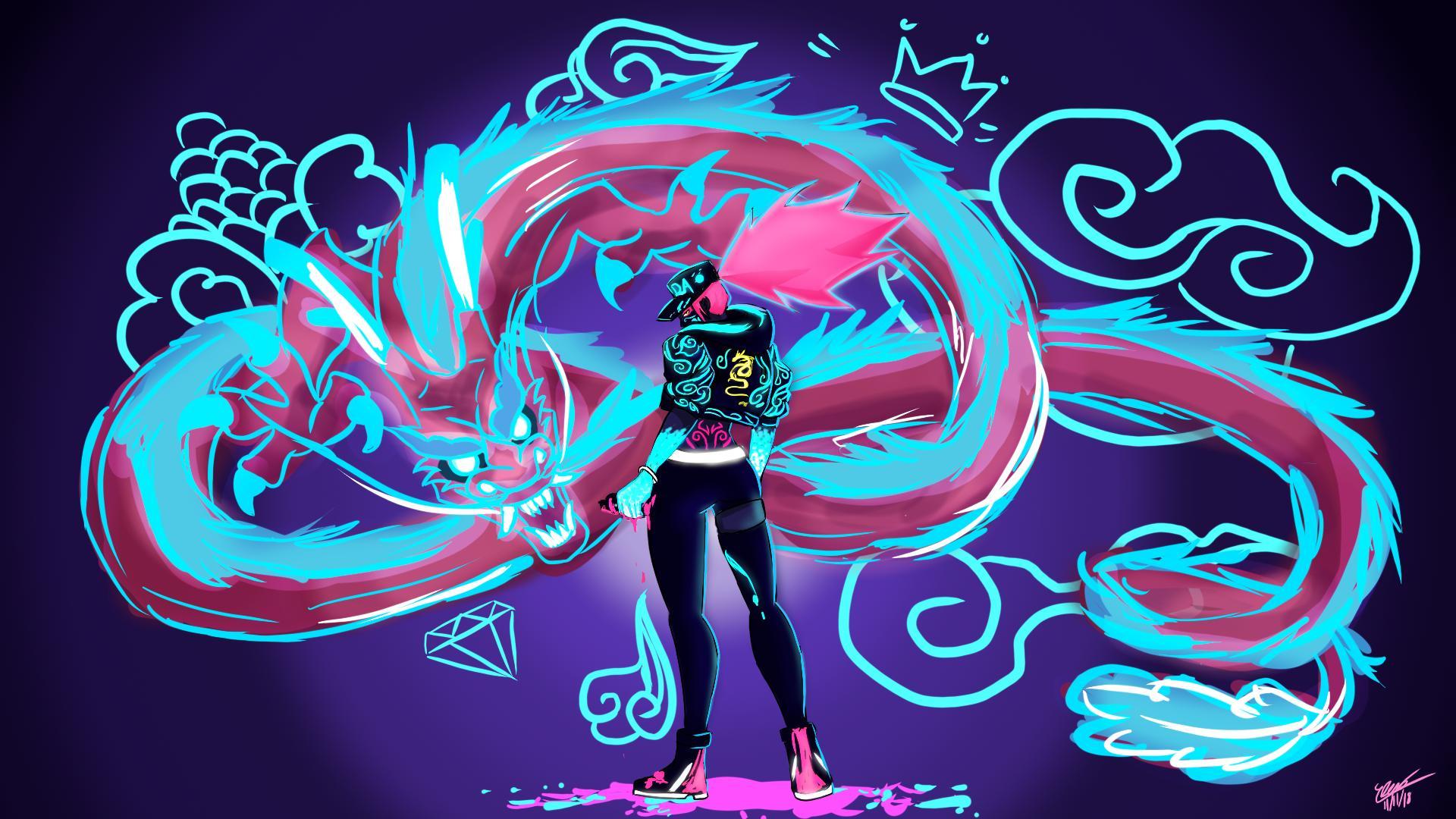 KDA Akali & Neon Light Graffiti Dragon