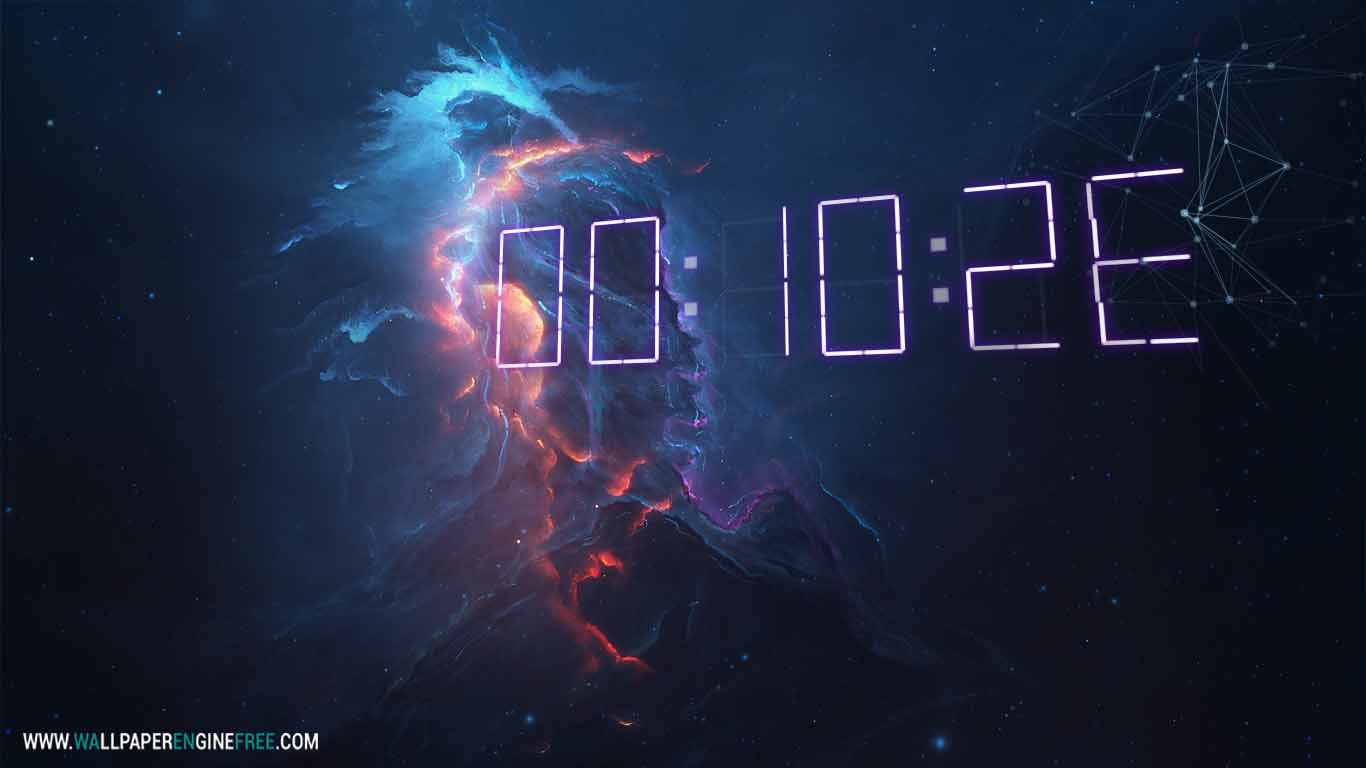 Atlantis Fire + 3D Digital Clock Wallpaper Engine. Download