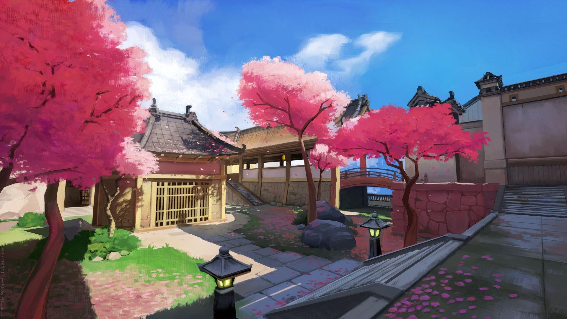 Wallpaper Hanamura Map, Overwatch, Traditional Japanese, Sakura