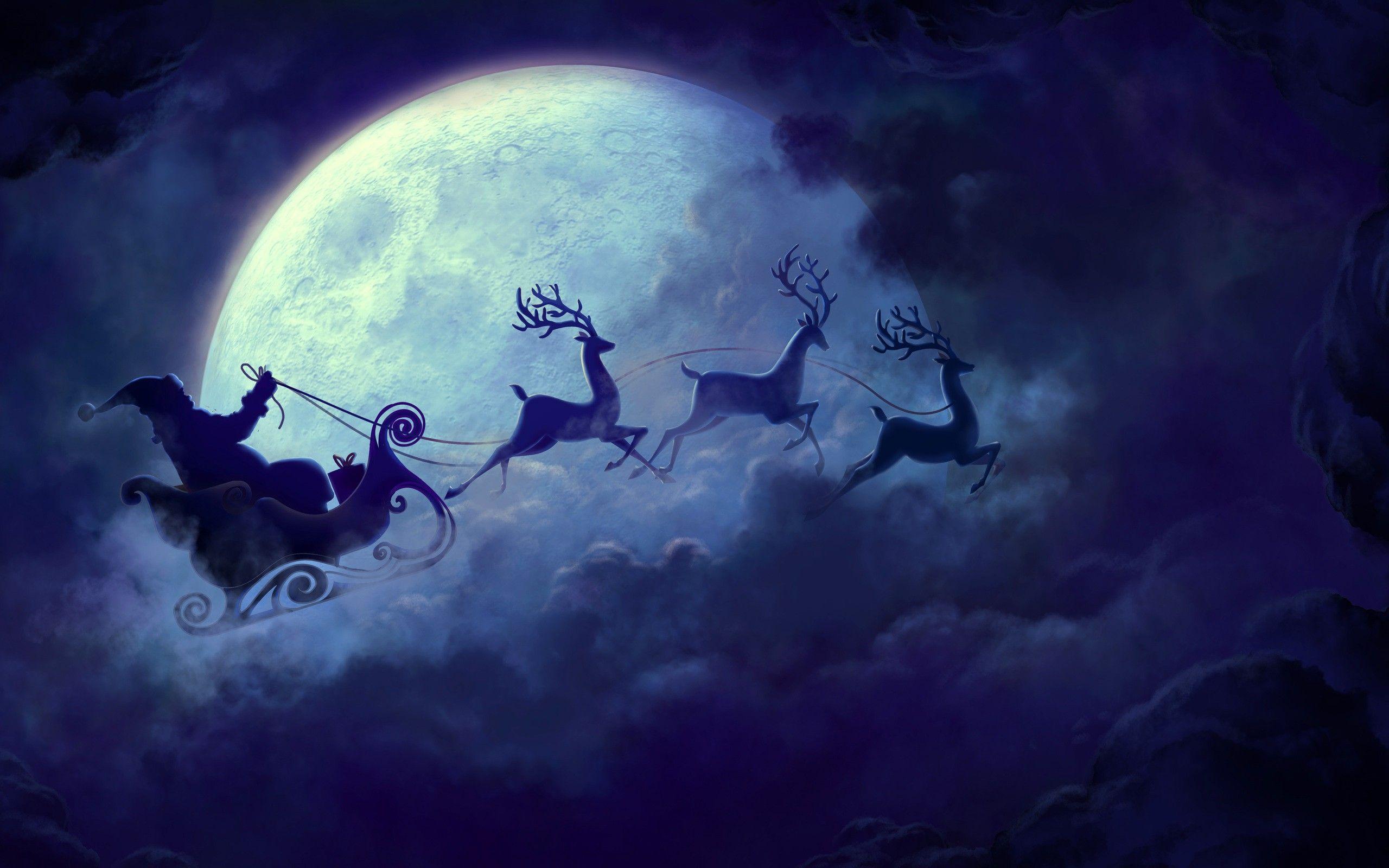Christmas sleigh, #Santa Claus, #clouds, #reindeer, #Christmas