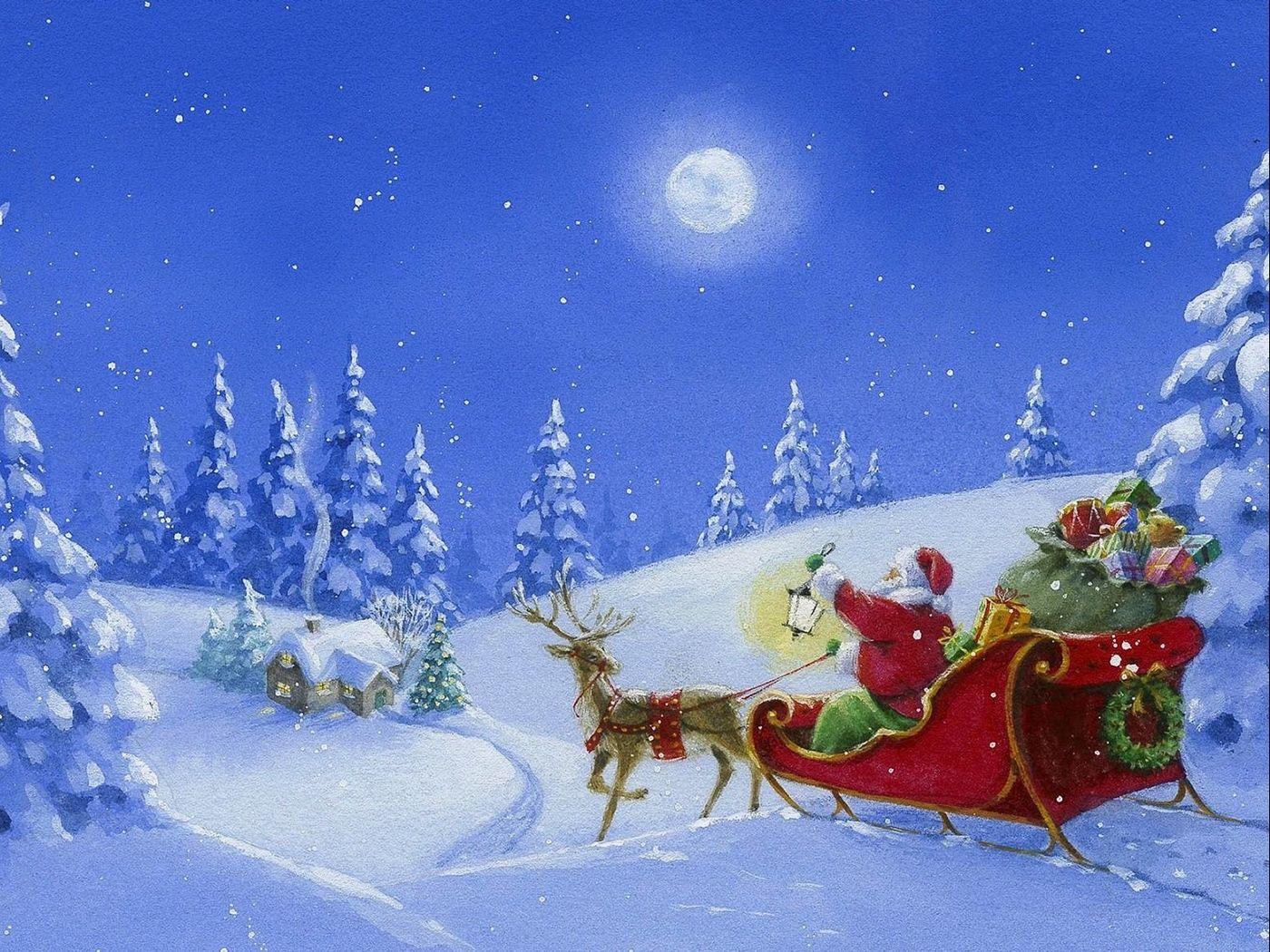 Download wallpaper 1400x1050 santa claus, reindeer, sleigh, gifts