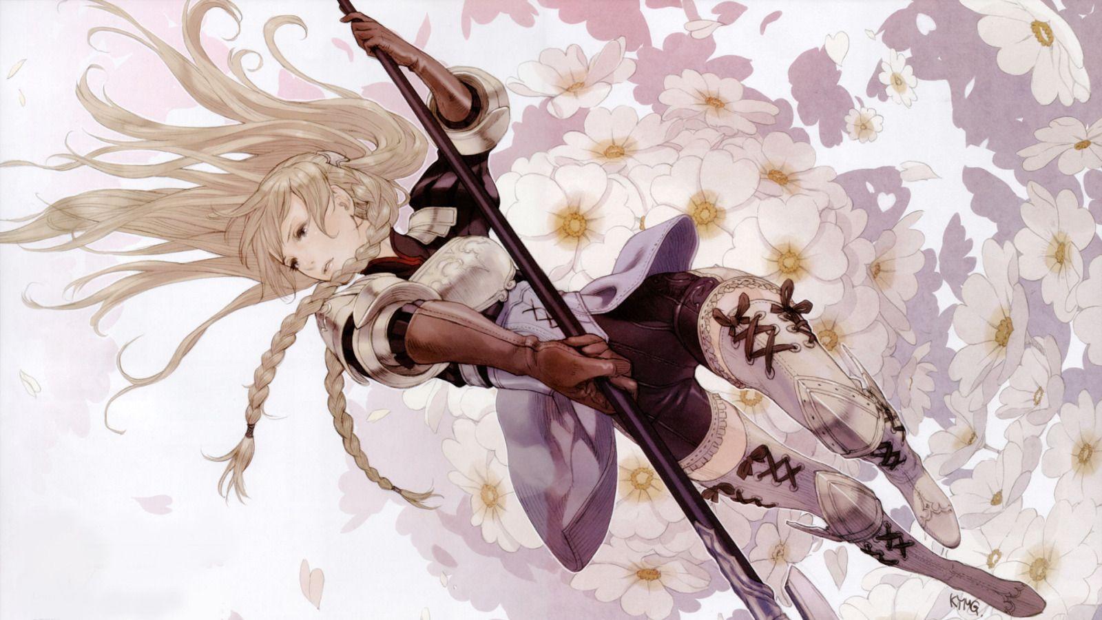 Anime Girl Falling Down with Flowers widescreen wallpaper. Wide
