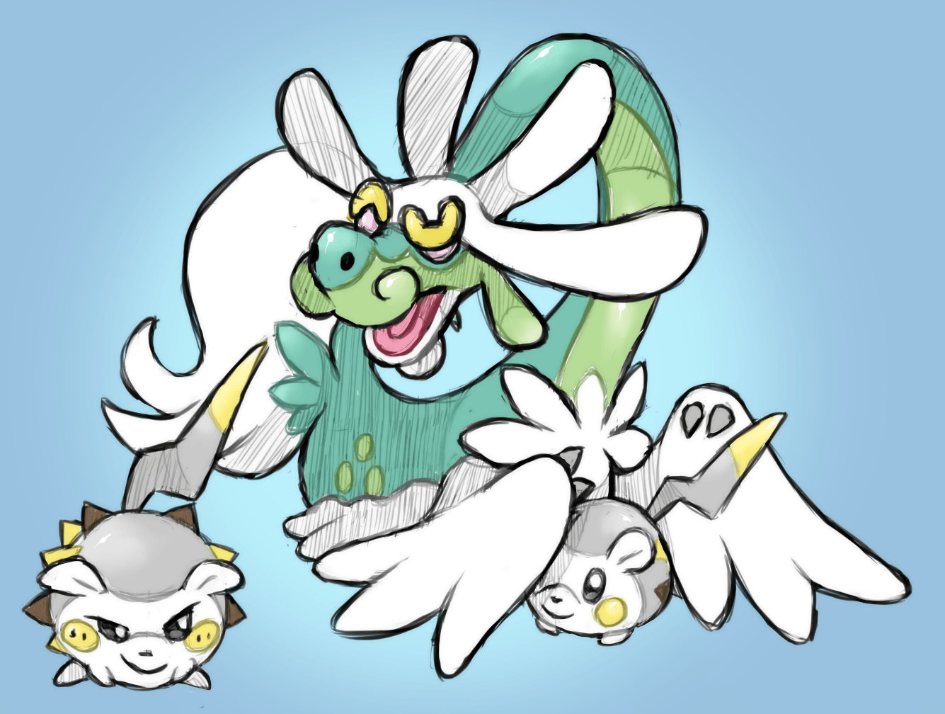 Drampa and Togedemaru by AlouNea.