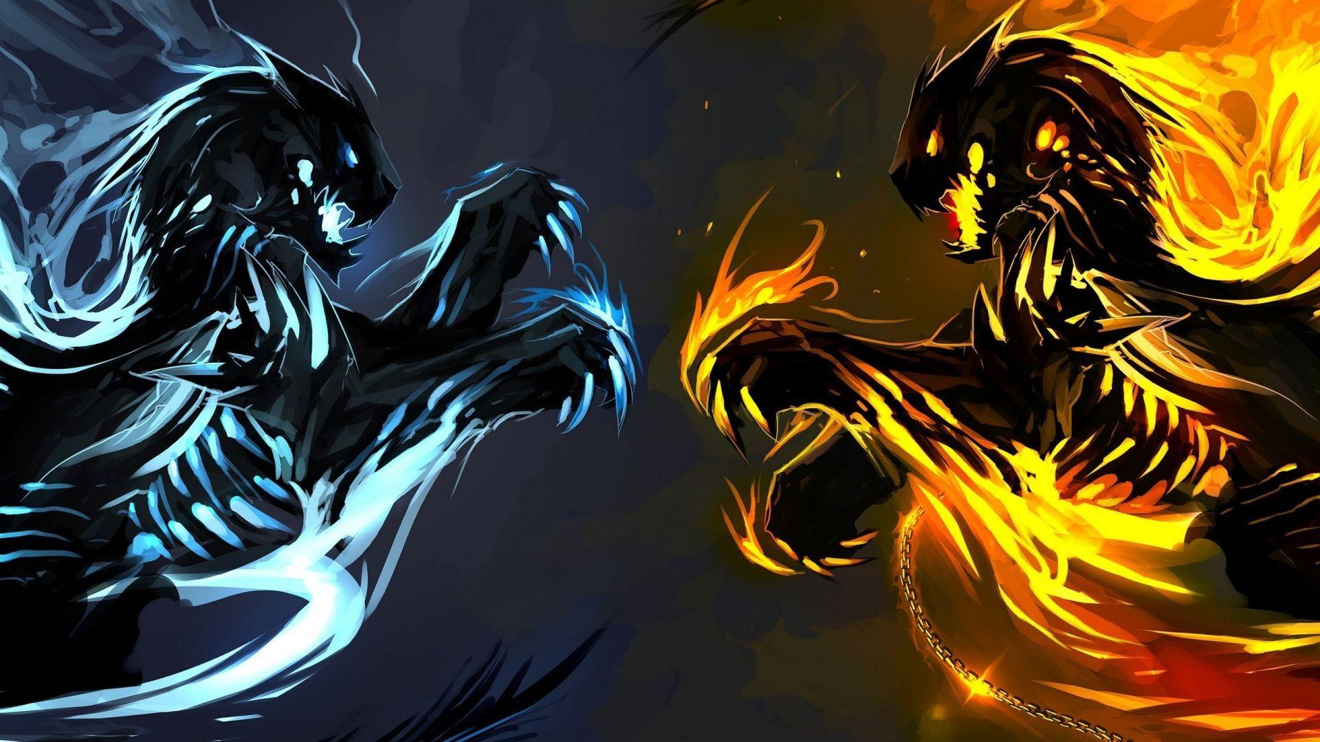 Ice and Fire Dragons wallpaper 2560x1440. Fire and ice dragons, Ice dragon, Fire