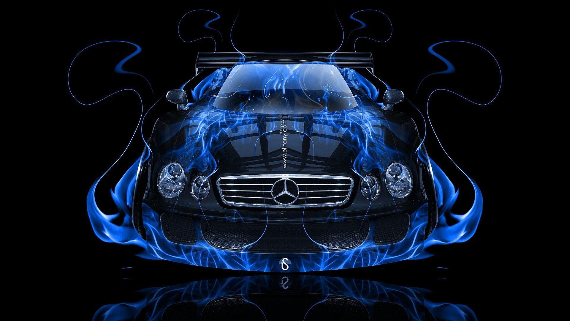 Benz Clk Gtr Frontup Blue Fire Abstract Car 2014 Art HD Wallpaper