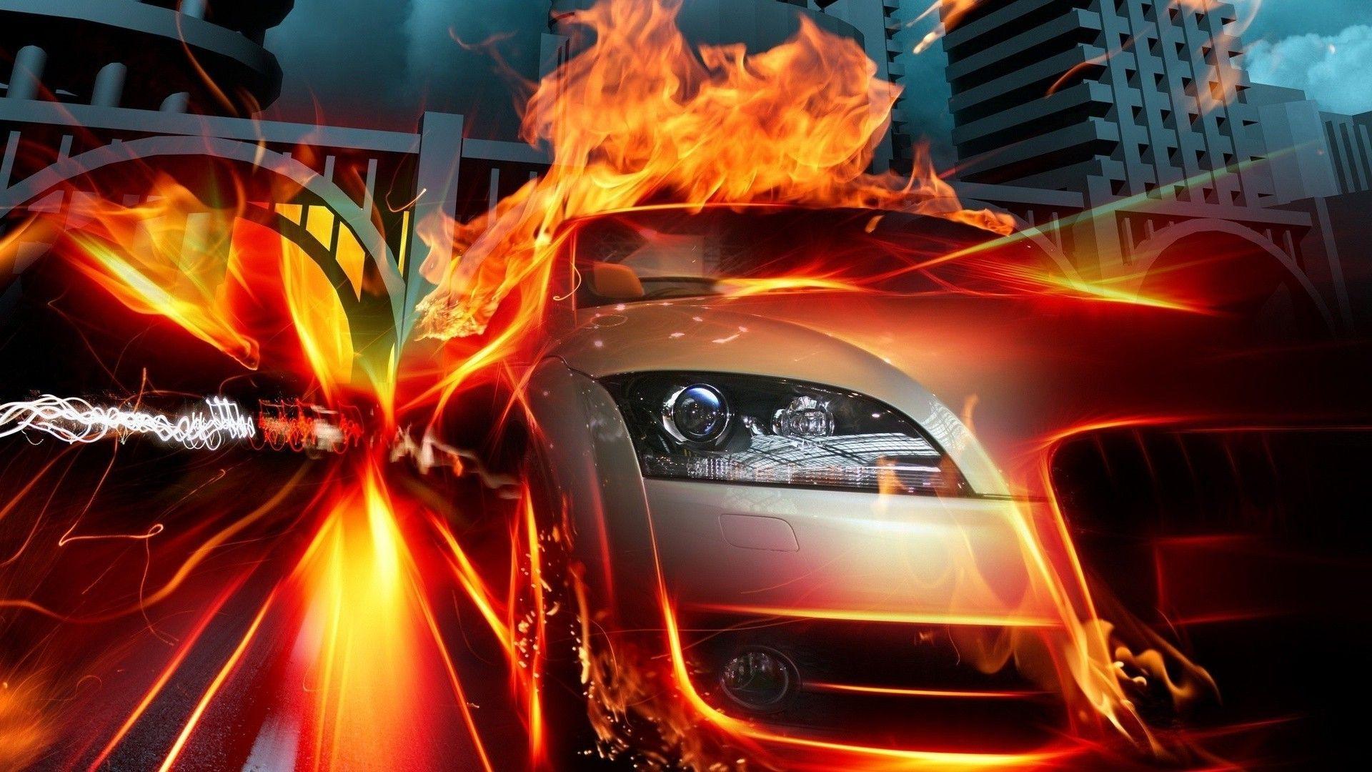 Car on fire. iPhone wallpaper for free