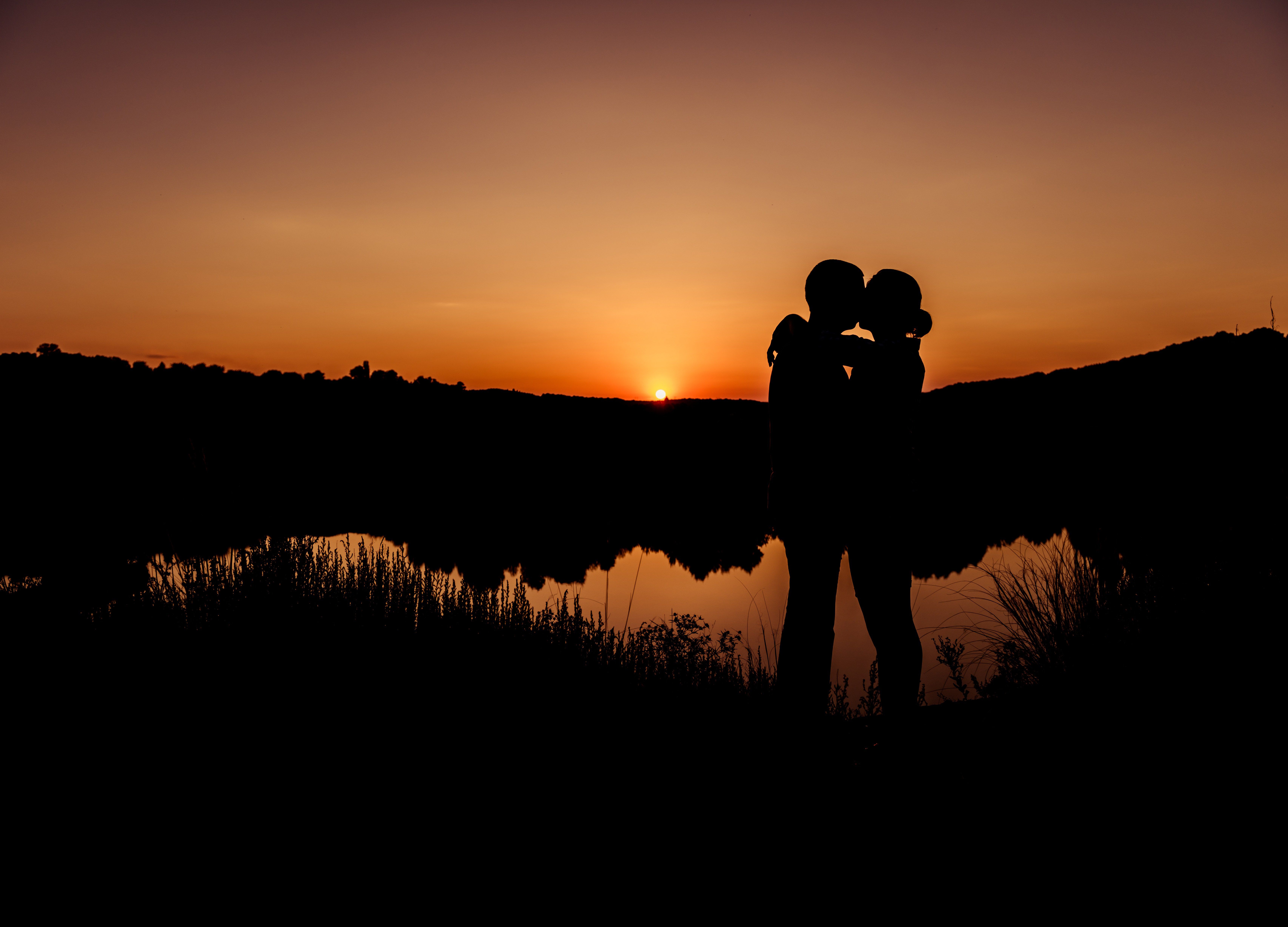 Wallpaper Romantic kiss, Couple, Sunset, HD, 5K, Love