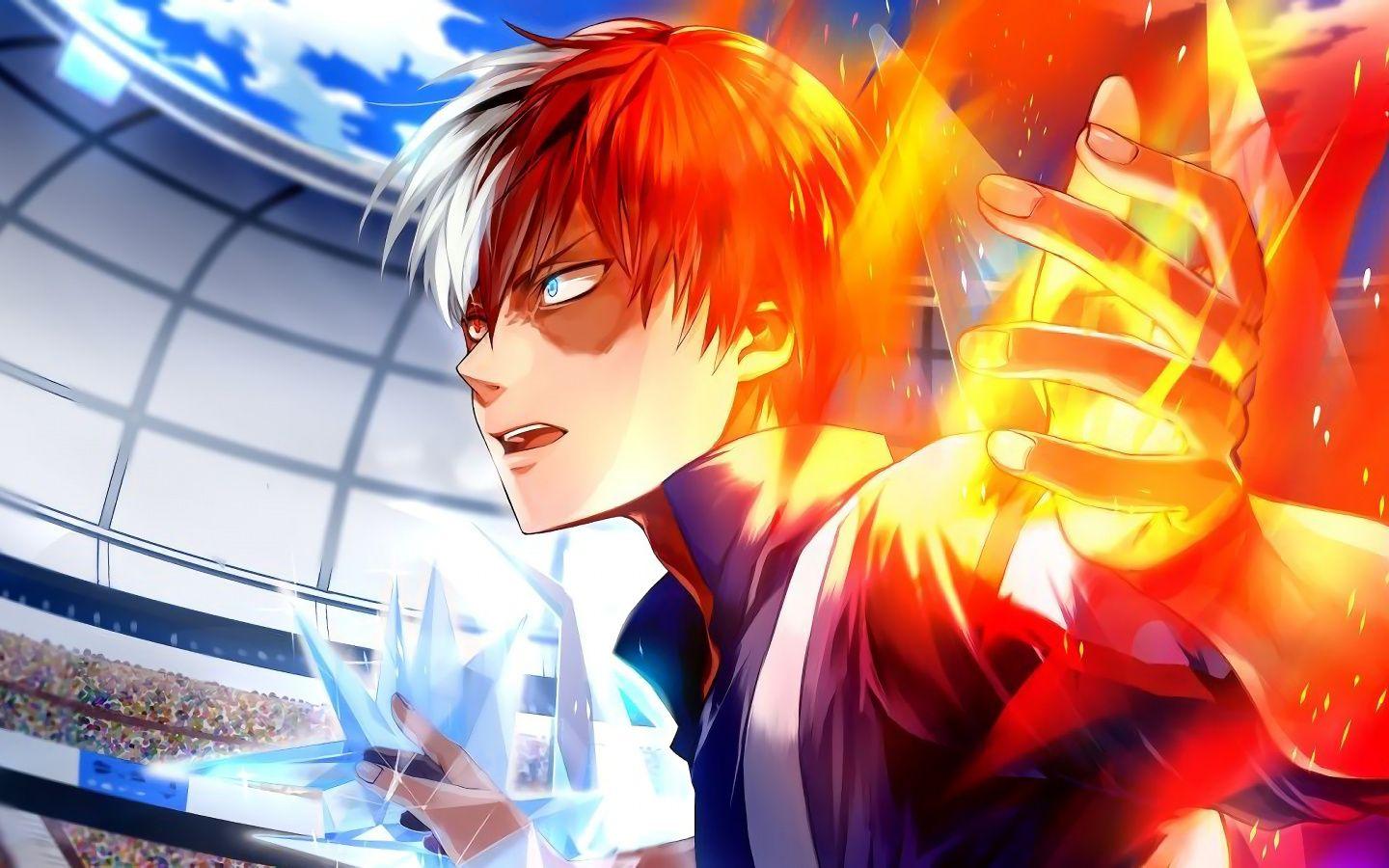 Download 1440x900 Wallpaper Fire And Ice, Anime Boy, Artwork, Shouto