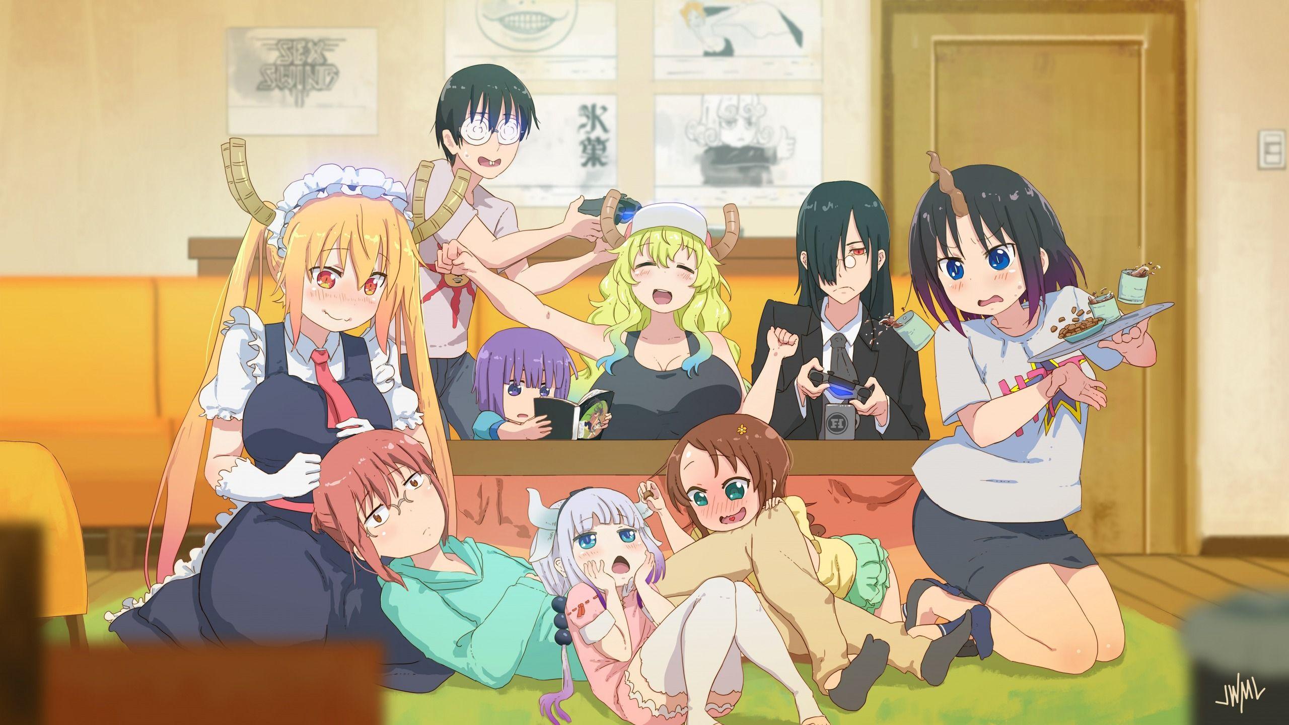 Download wallpaper girl, anime, dragon, japanese, oppai, maid