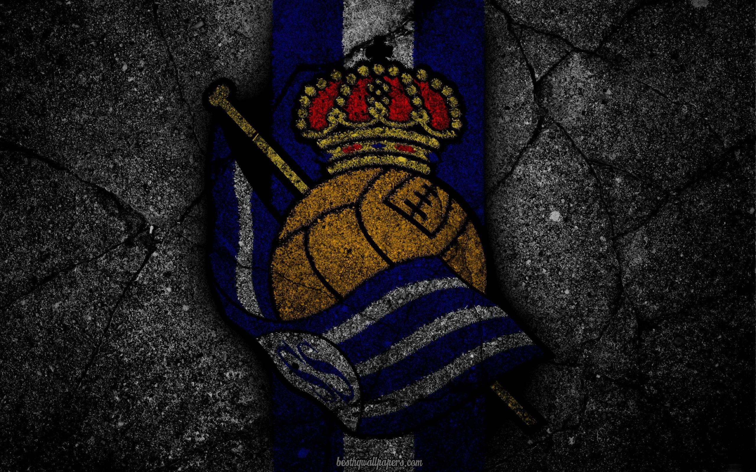 Download wallpaper Real Sociedad, logo, art, La Liga, soccer