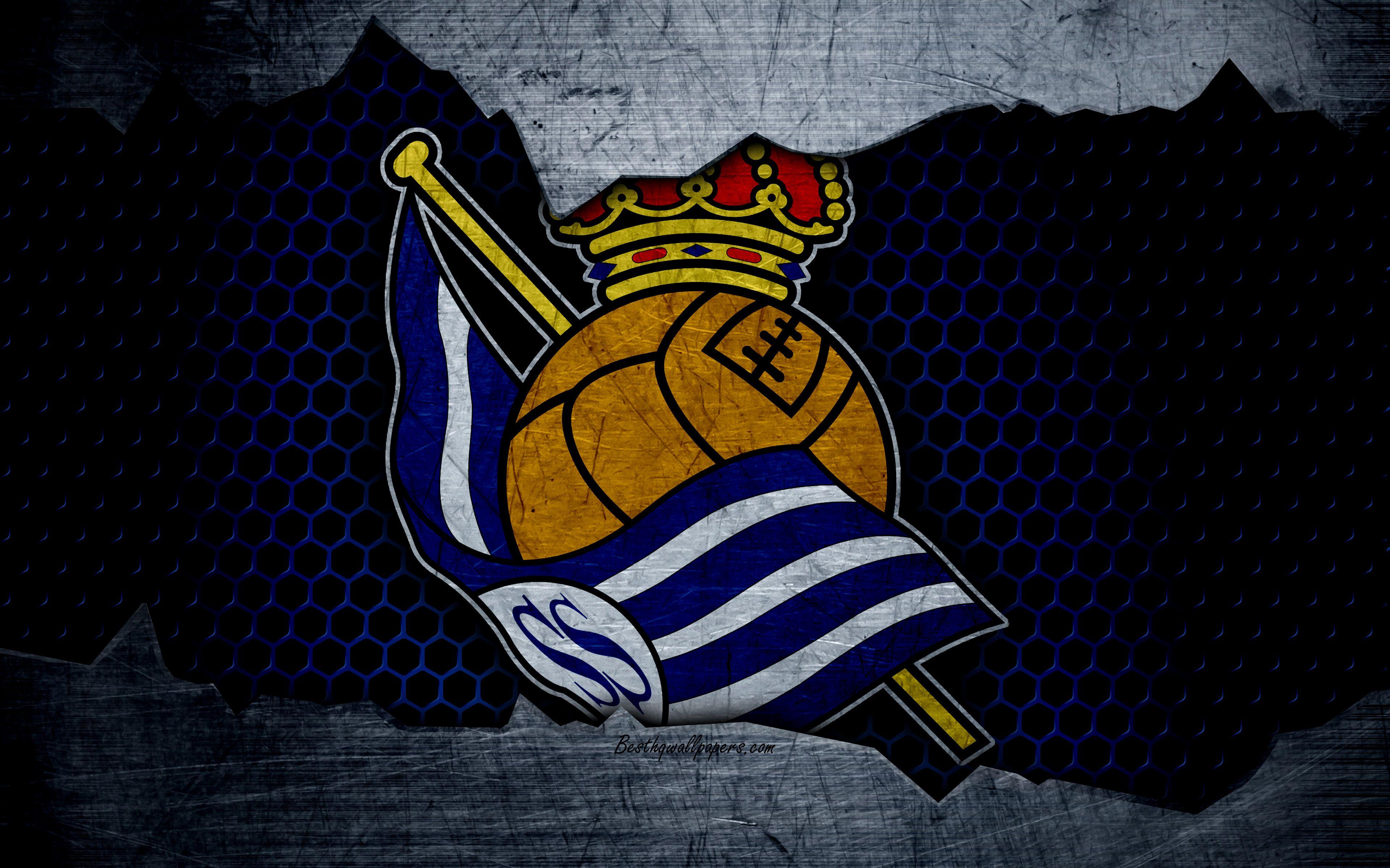 Download wallpaper Real Sociedad, 4k, La Liga, football, emblem
