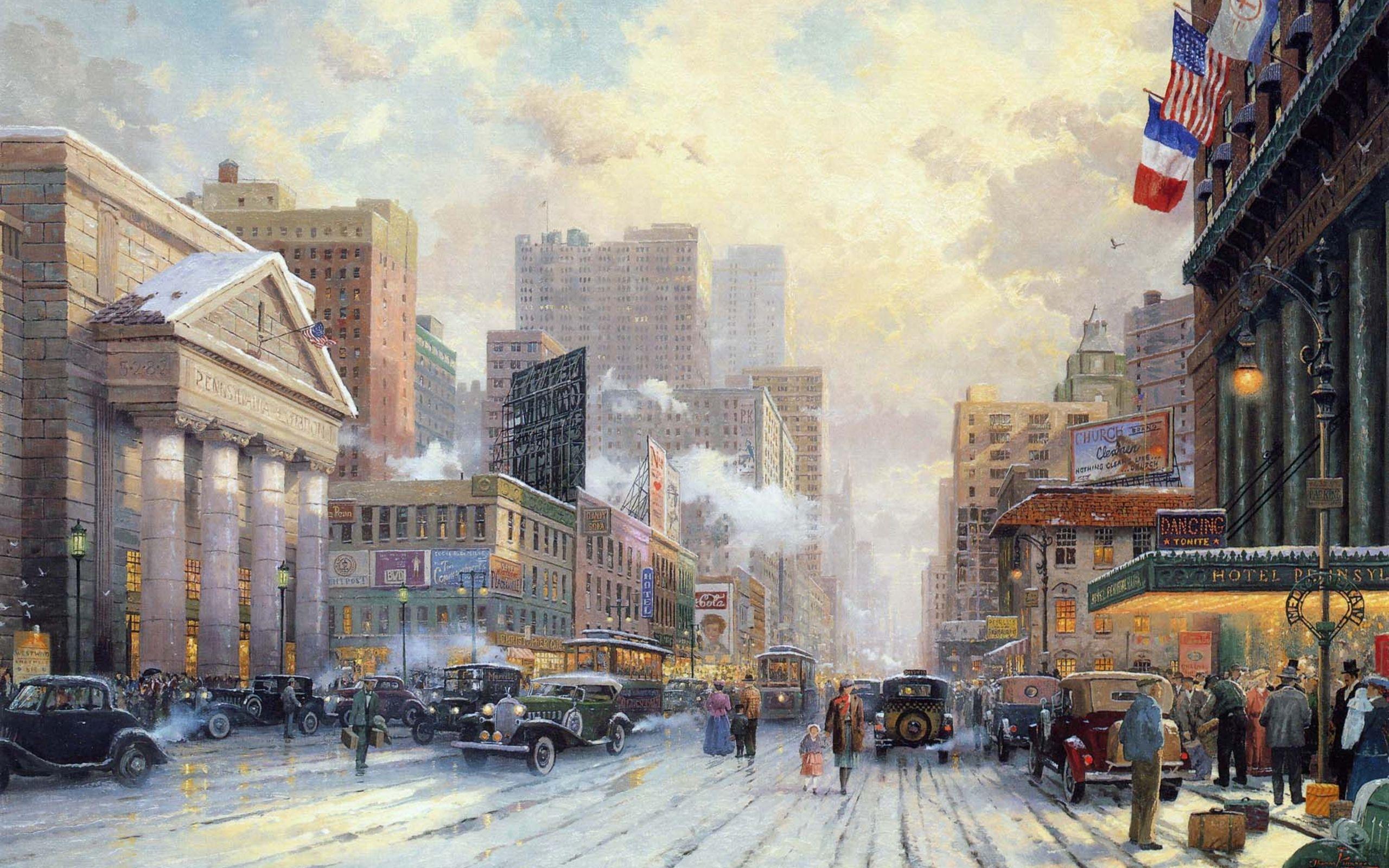 New York, Snow on Seventh Avenue, 1932 HD Wallpaper. Background