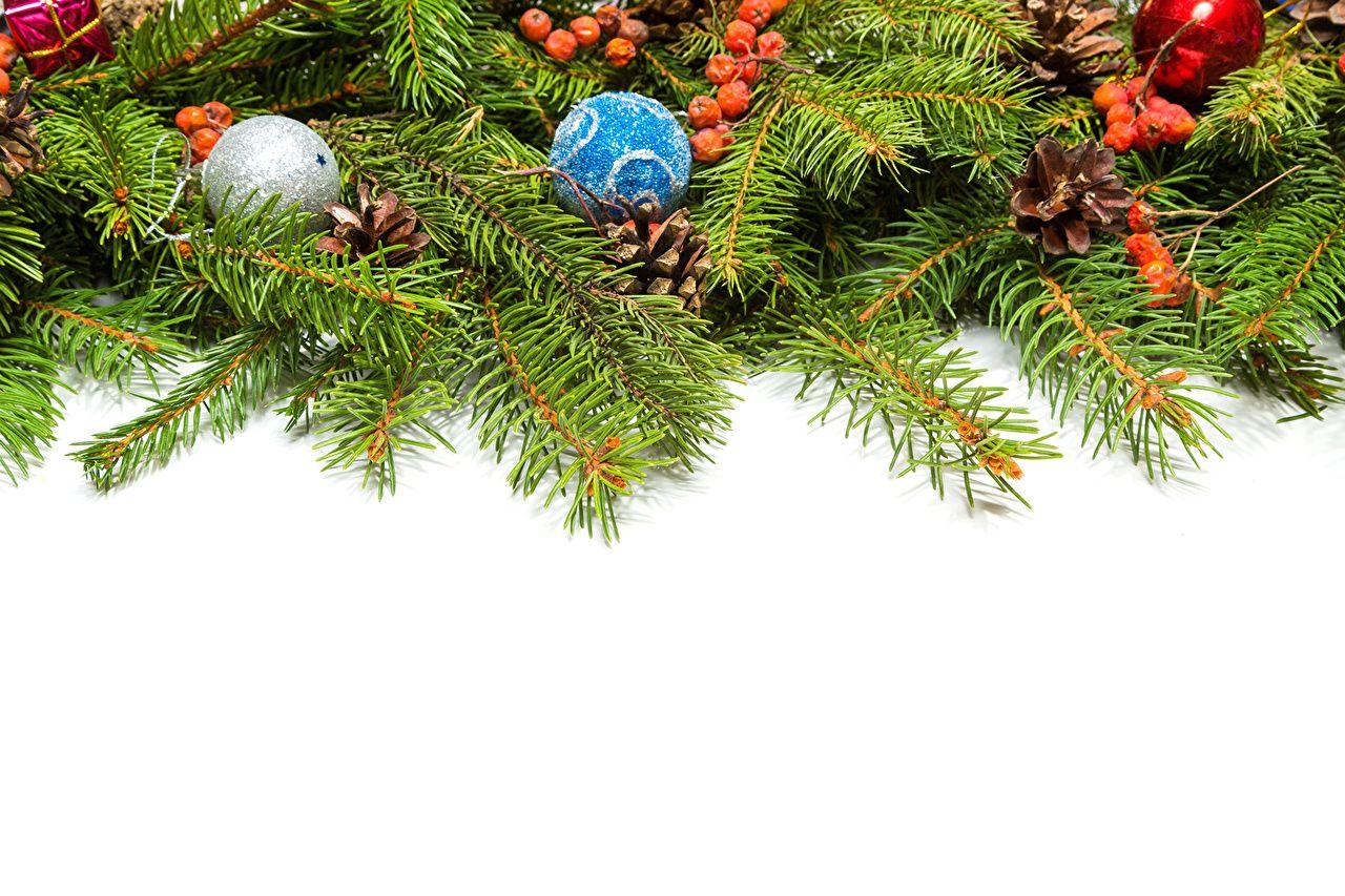 Wallpaper Christmas Balls Branches greeting card White